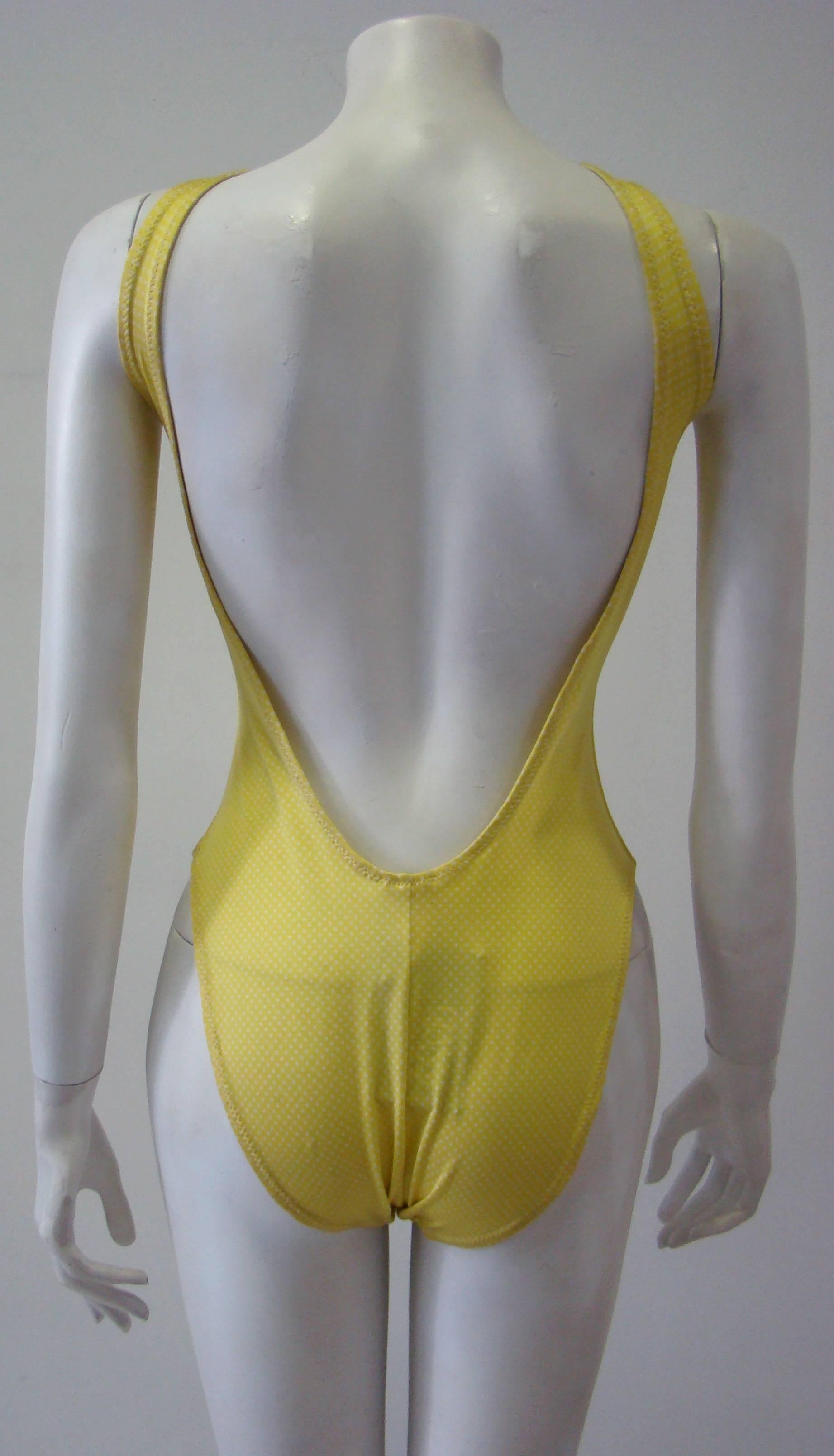 Women's Gianni Versace Mare Lemon Bathing Suit With White Polka Dots For Sale