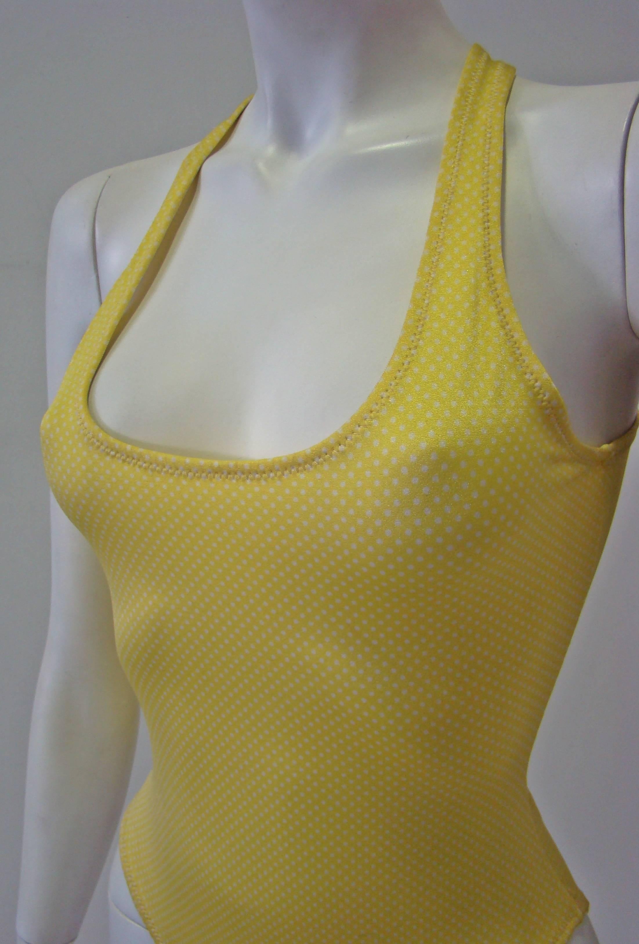 Brown Gianni Versace Mare Lemon Bathing Suit With White Polka Dots For Sale