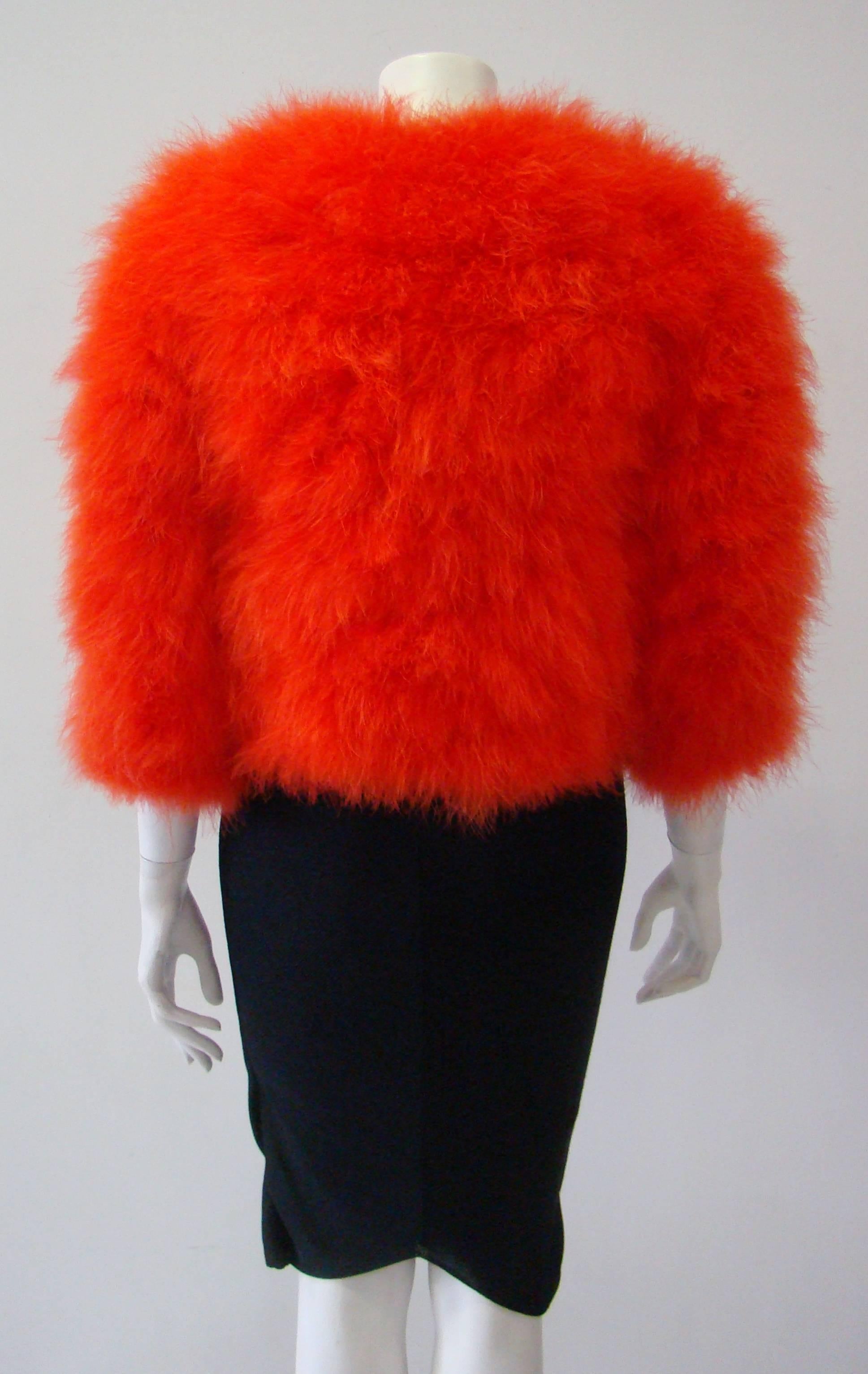 Red Sonia Rykiel Orange Feather Jacket For Sale