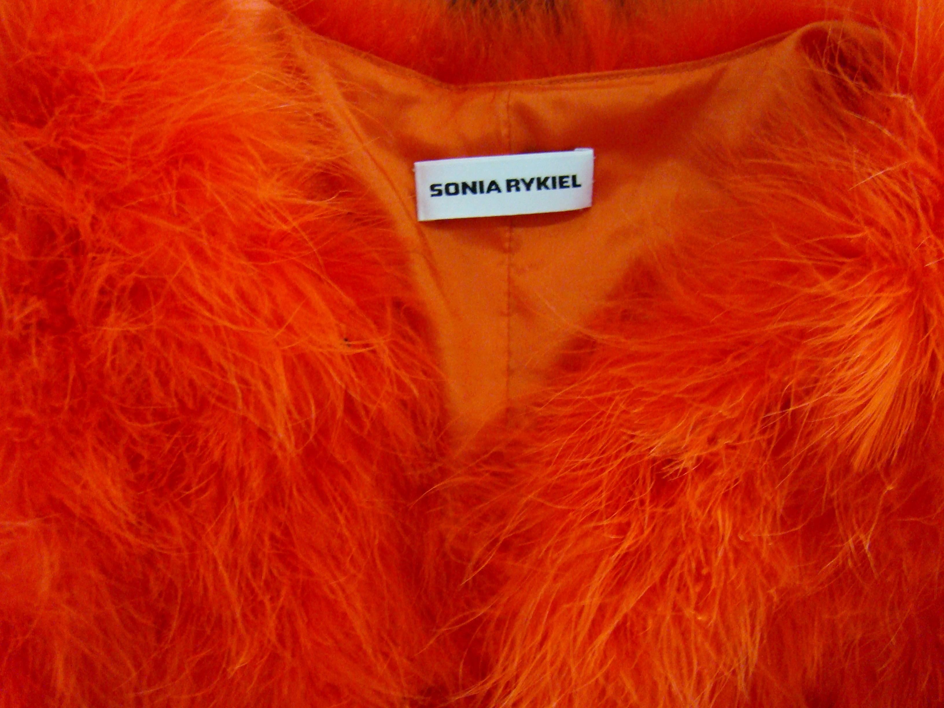 Sonia Rykiel Orange Feather Jacket In New Condition For Sale In Athens, Agia Paraskevi