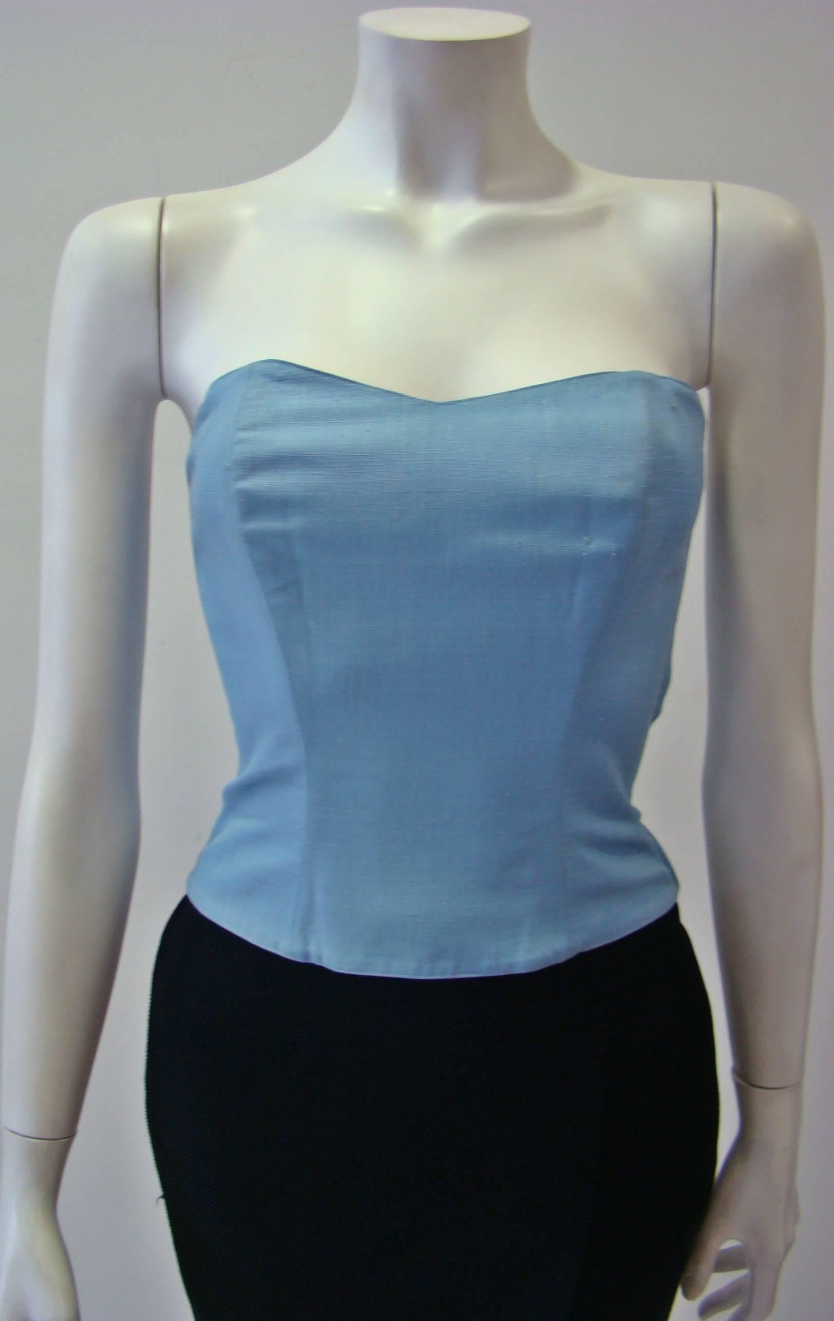 Gianfranco Ferre Blue Ciel Strapless Bustier In Excellent Condition For Sale In Athens, Agia Paraskevi
