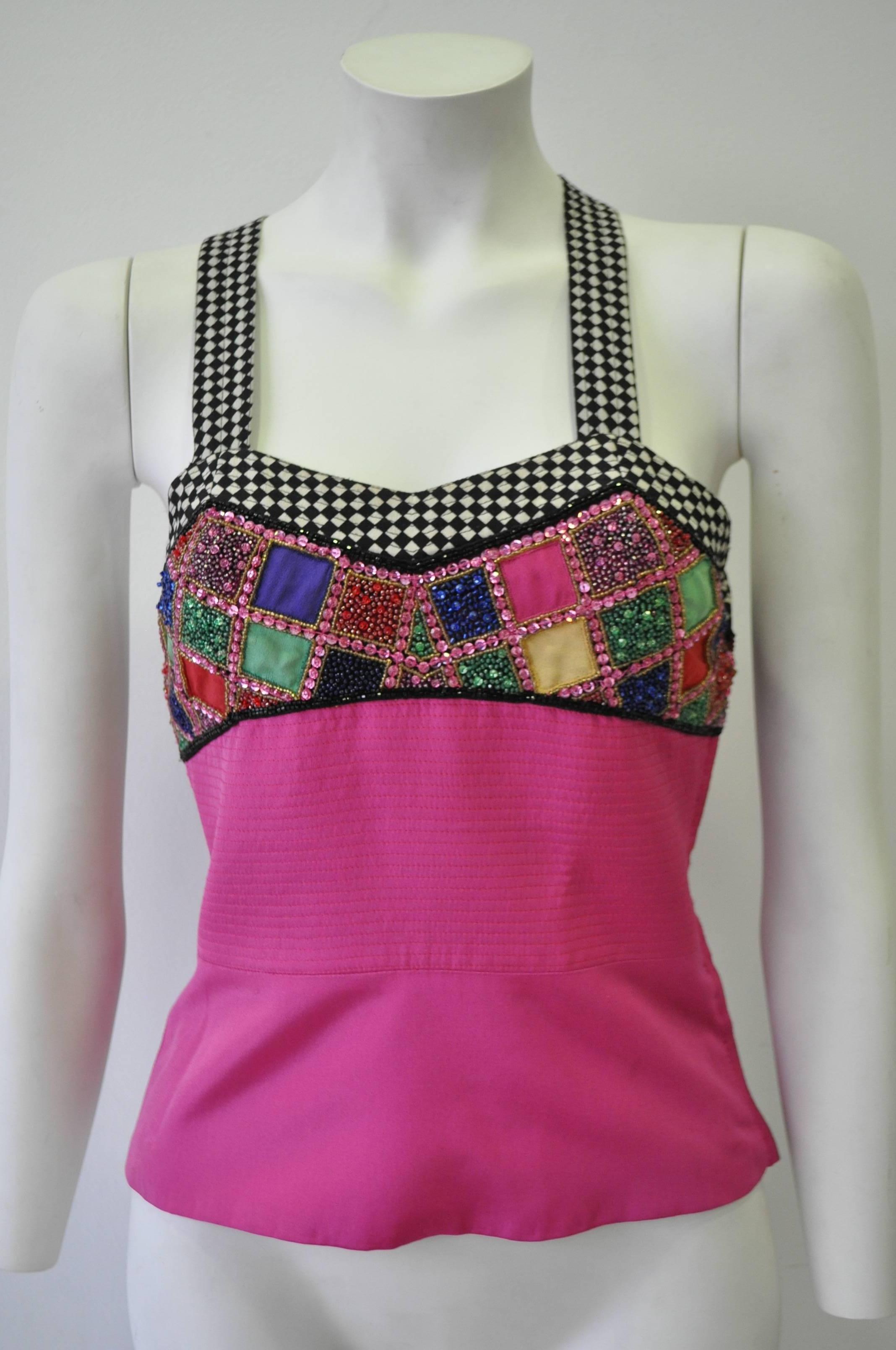 Purple Gianni Versace Couture Hand Embroidered Silk Beaded Bustier For Sale