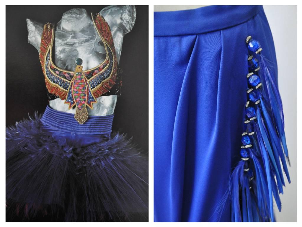Atelier Versace Silk Bead Maribou Skirt In New Condition For Sale In Athens, Agia Paraskevi
