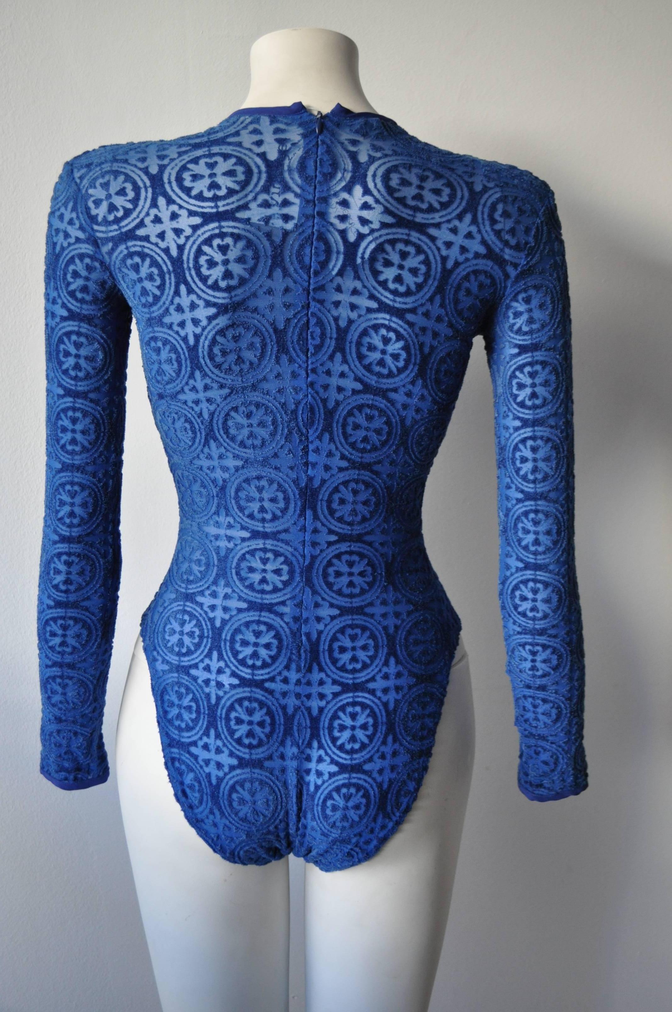 Blue Gianni Versace Coupe des Velours Punk Collection Body Suit For Sale