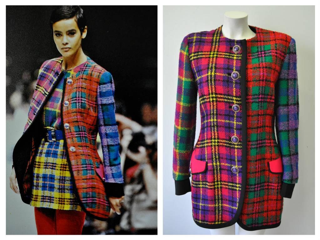 Gianni Versace Couture Wool Mohair Tartan Boucle Blazer Fall 1991 For Sale 1