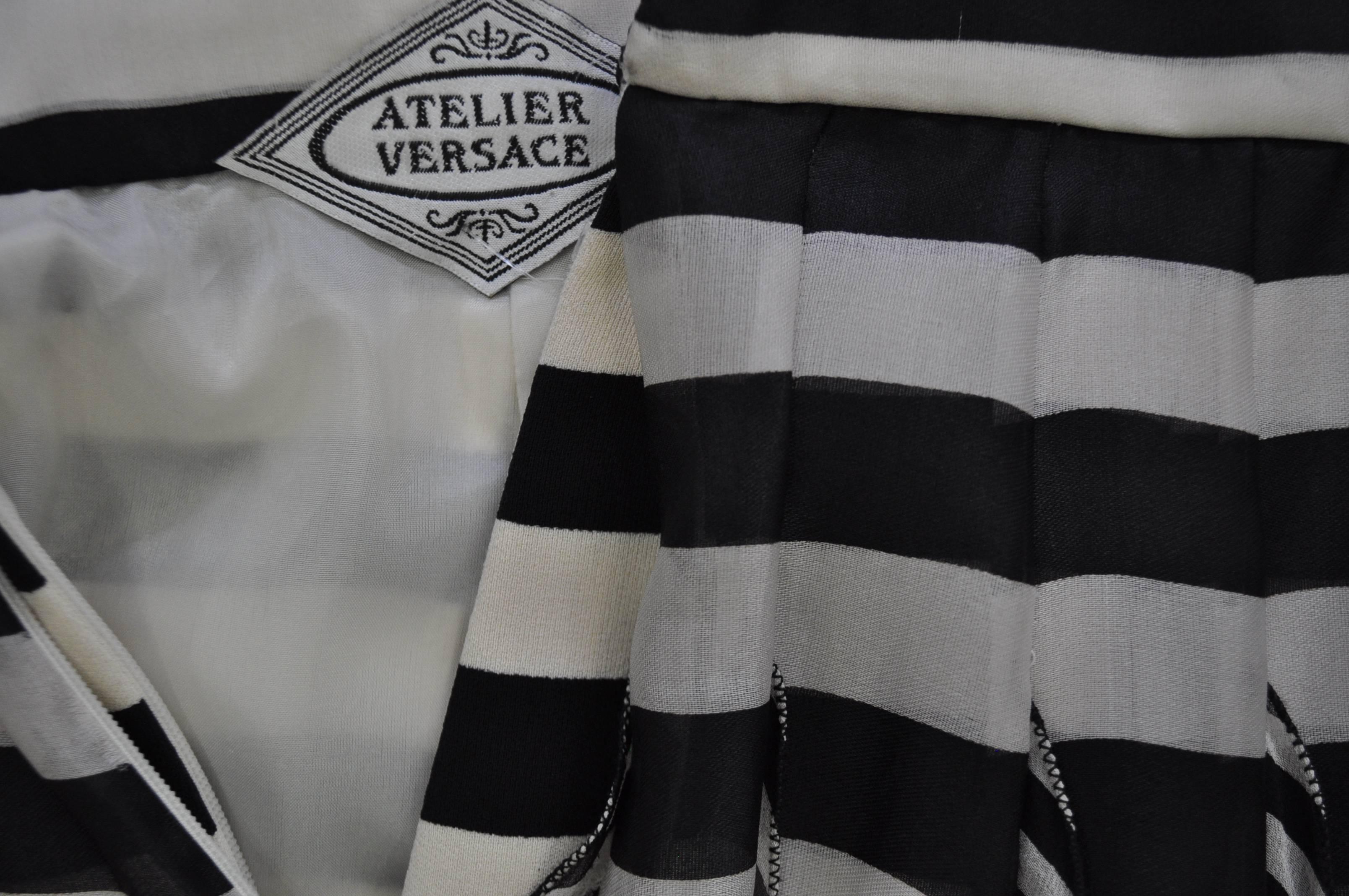 Black Very Rare Atelier Versace Nautical Vertical Silk Frill Horizontal Stripe Skirt For Sale