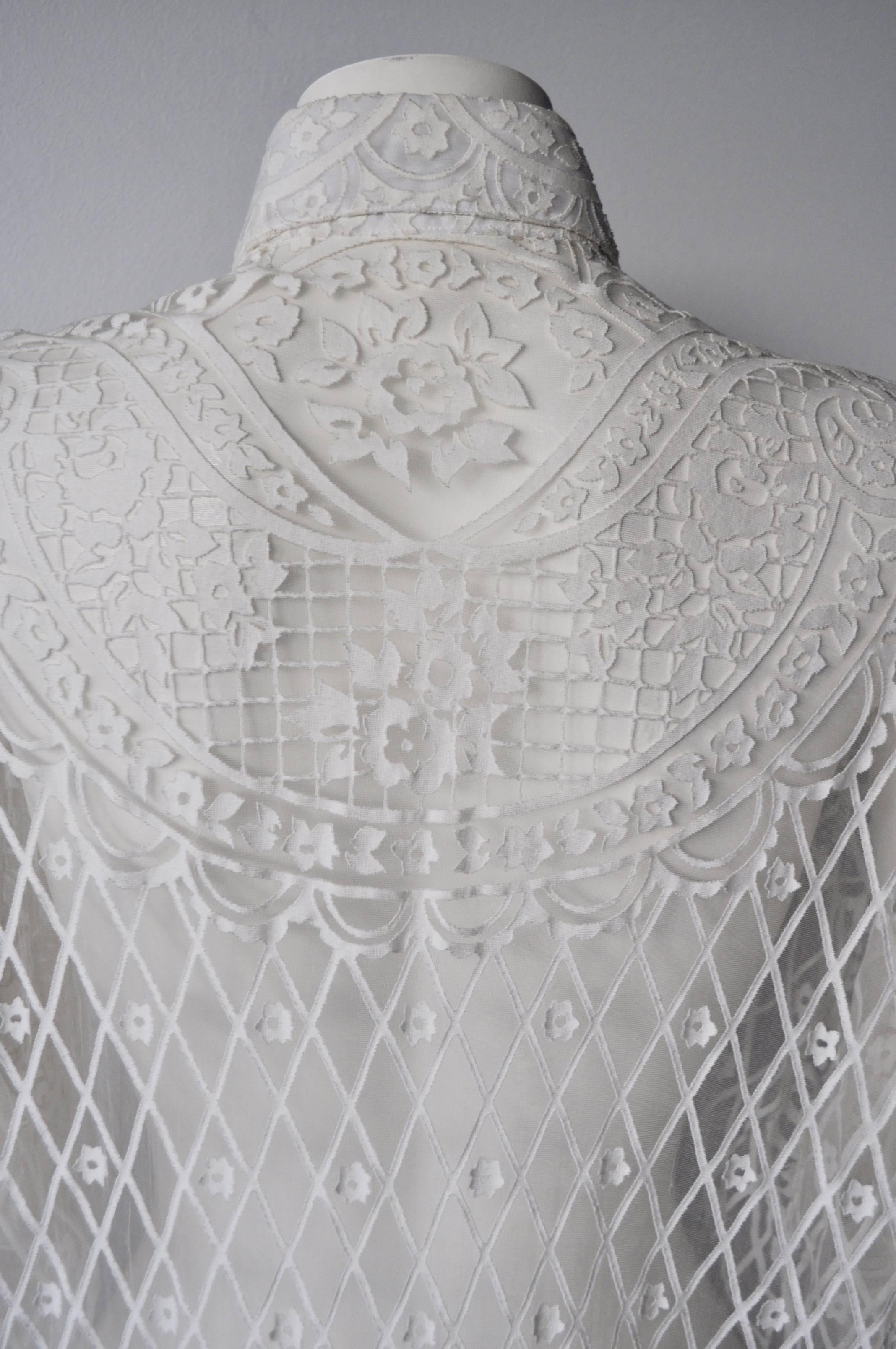 Eclectic Gianni Versace Couture Laser-Cut Sheer White Silk Shirt For Sale 1
