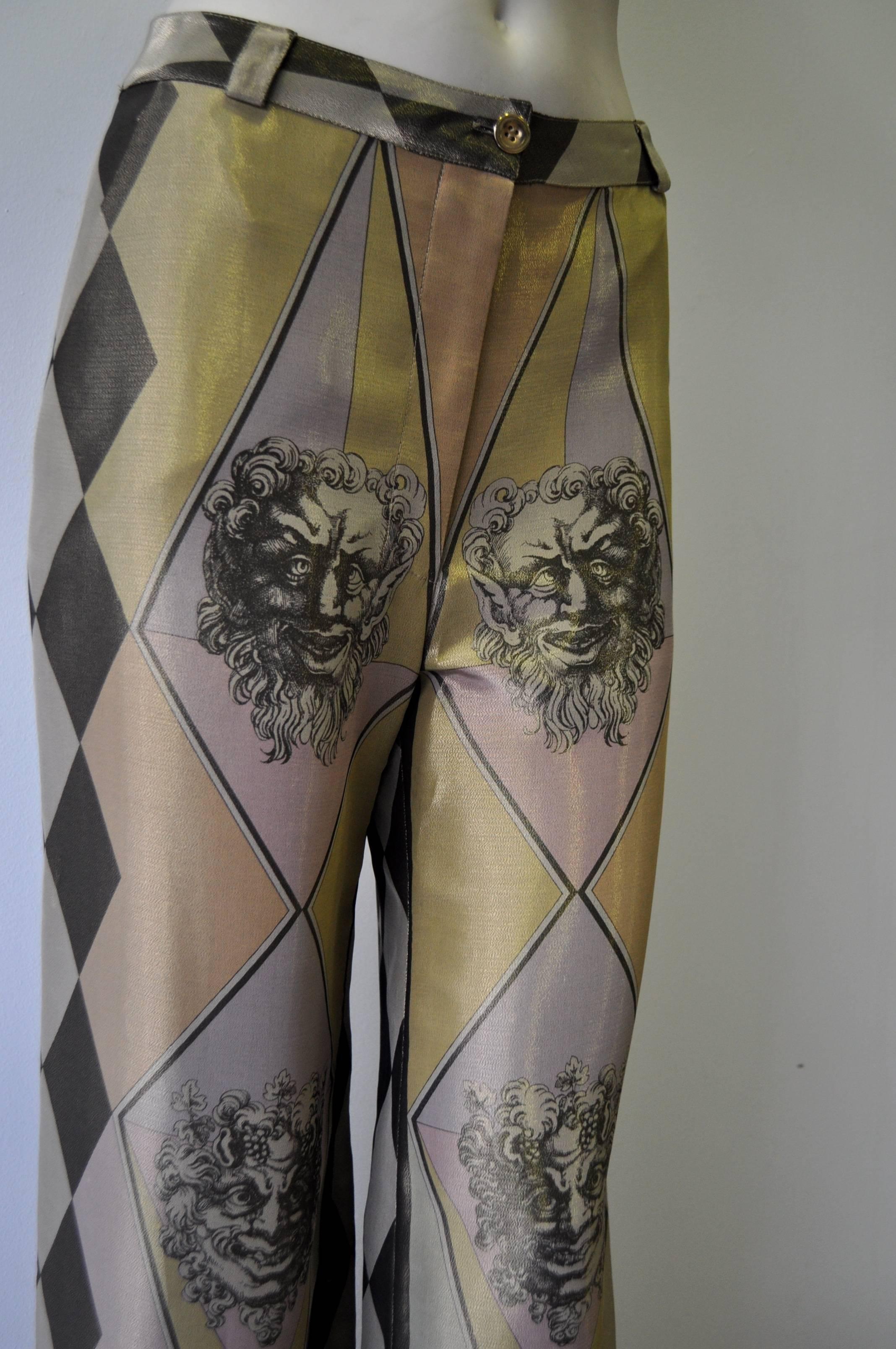 Very Rare Gianni Versace Couture Silk Lame Harlequin Print Palazzo Pants,
Spring 1992 Collection