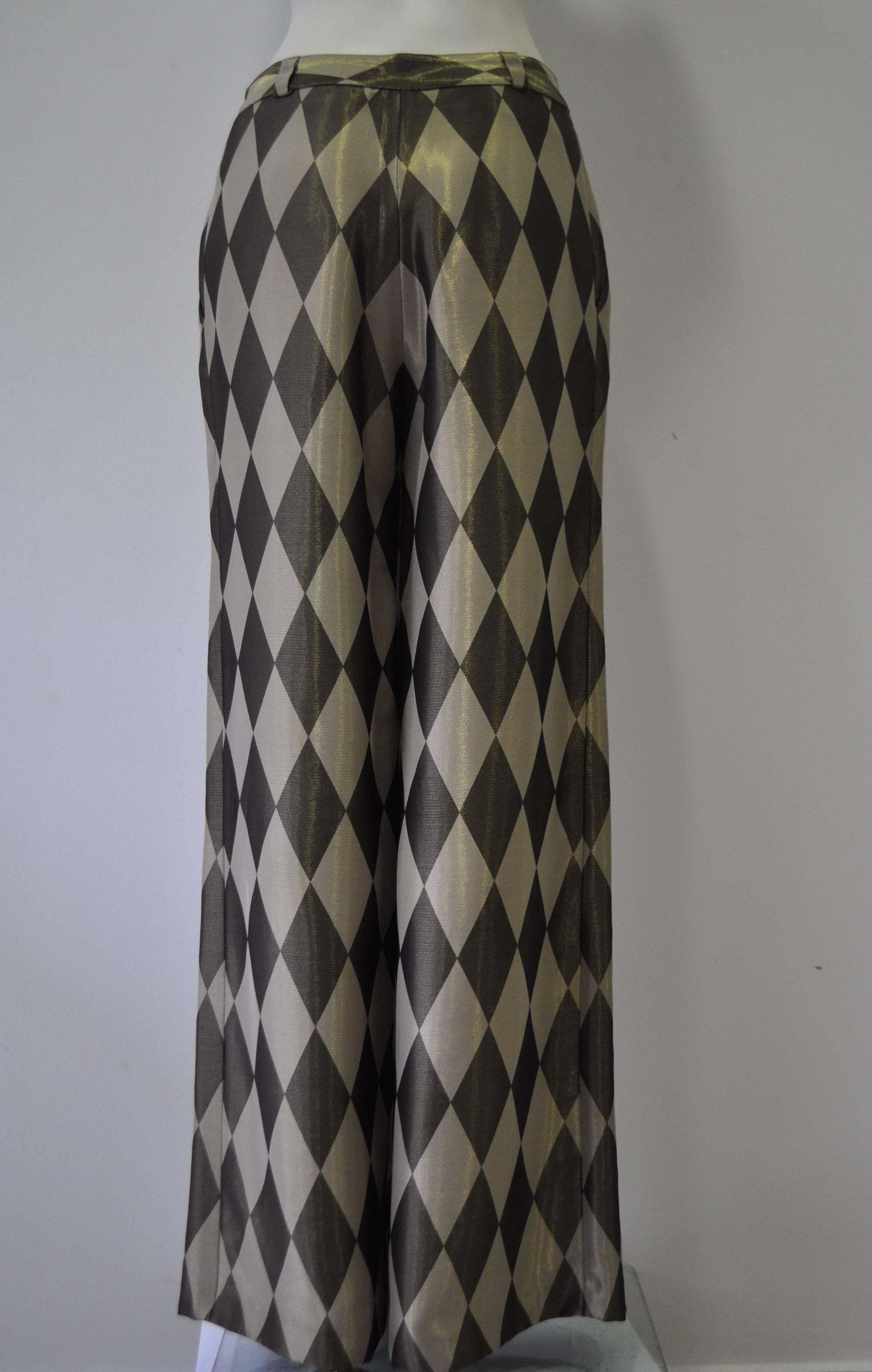 Very Rare Gianni Versace Couture Silk Lame Harlequin Palazzo Pants In New Condition For Sale In Athens, Agia Paraskevi