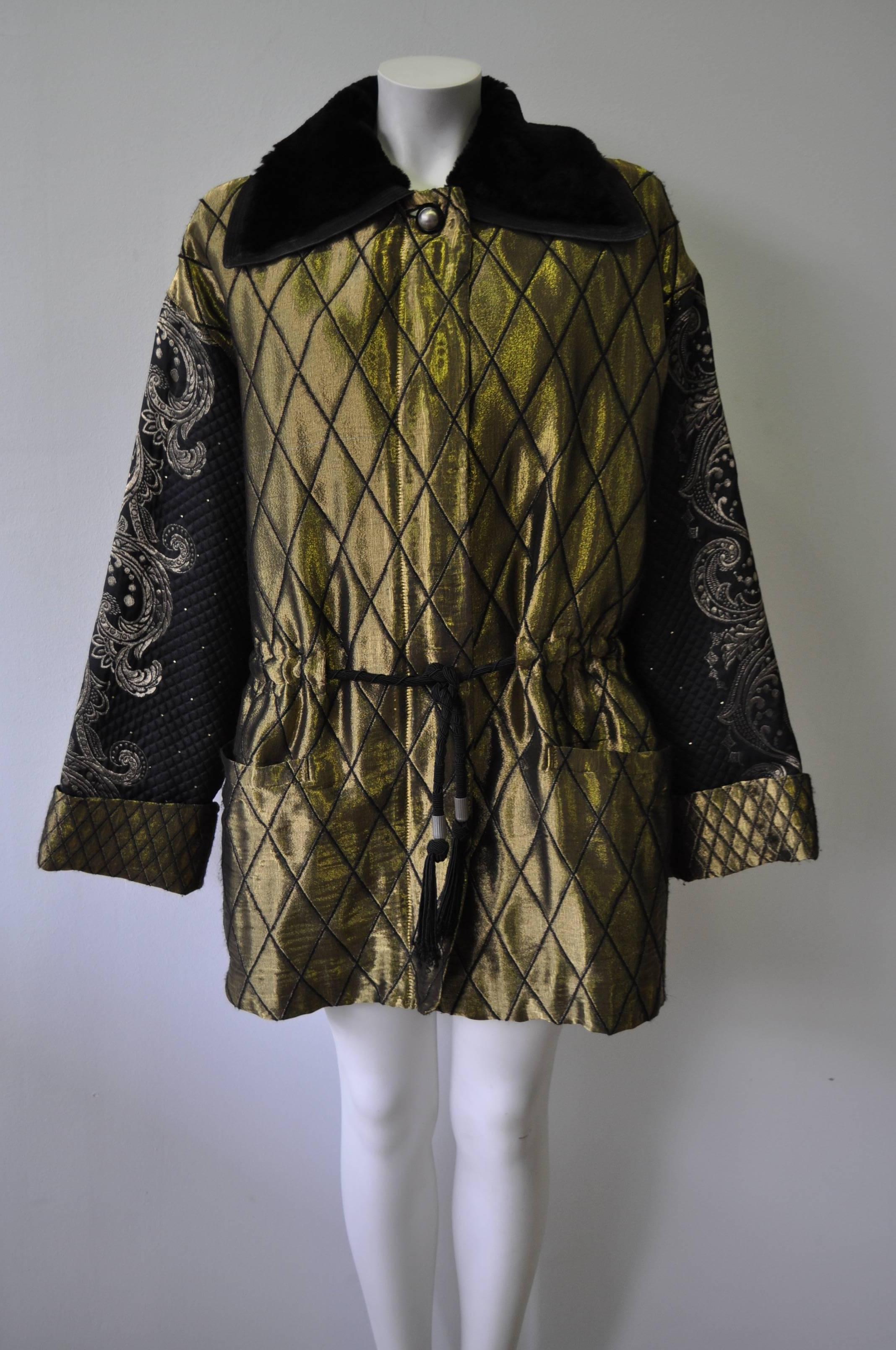 Rare, Warm and Iconic Gianni Versace Silk Metallic Embroidered Parka Jacket,
Fall 1990