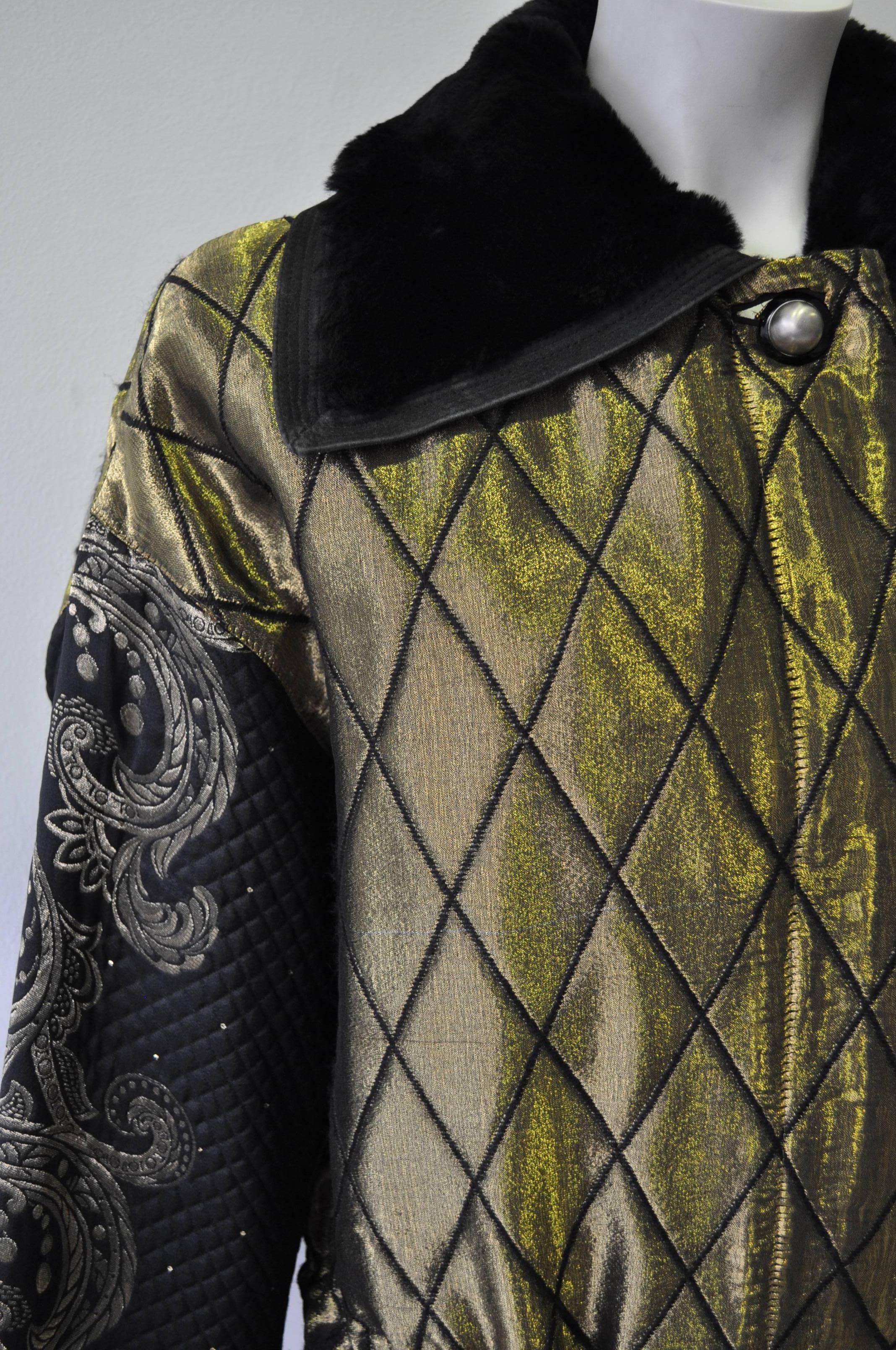 Gianni Versace Silk Metallic Embroidered Parka Jacket In New Condition For Sale In Athens, Agia Paraskevi