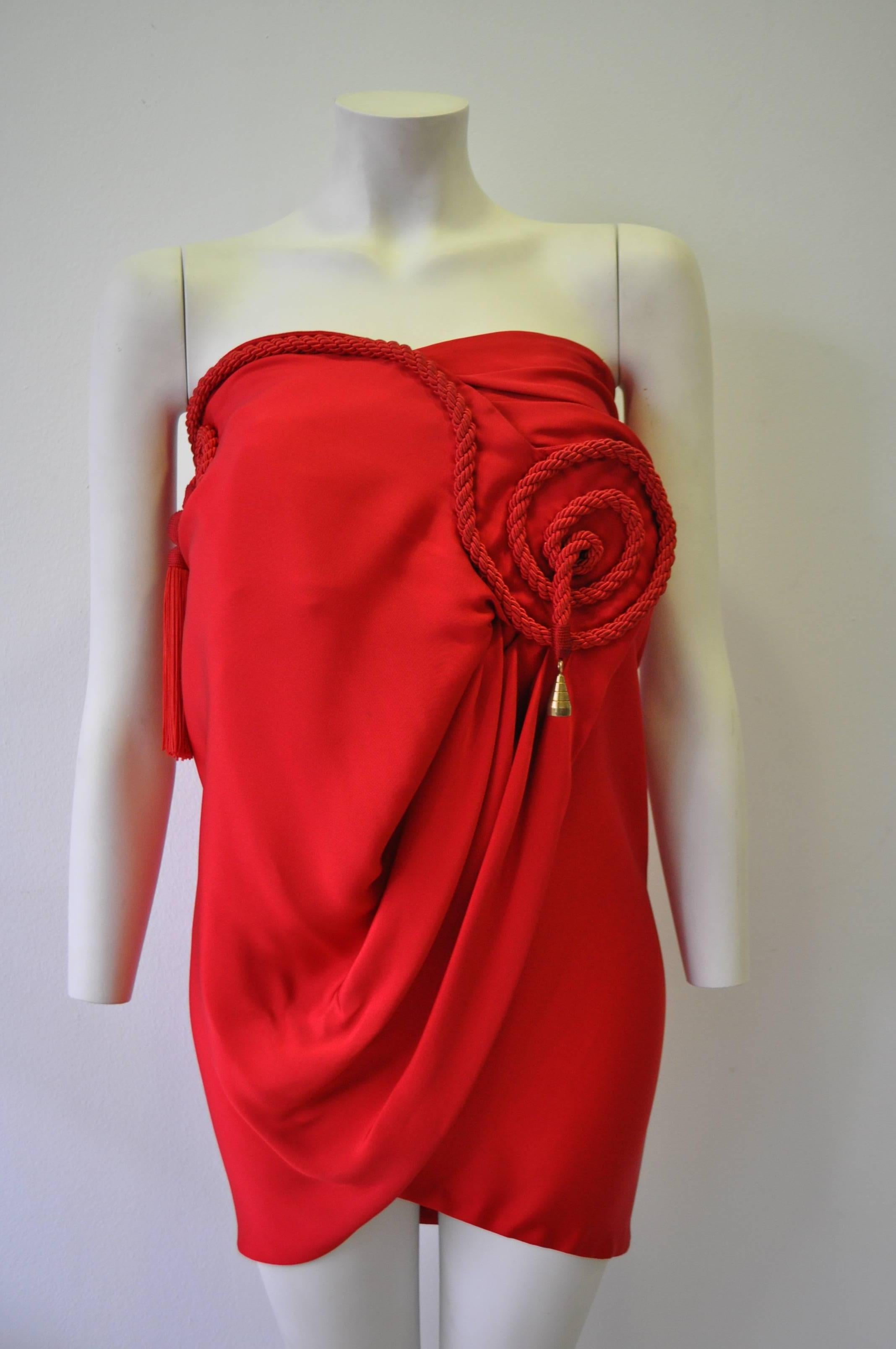 Daring and Rare Gianni Versace Couture Silk Tassel Draped Silk Mini Dress, 
Fall 1990