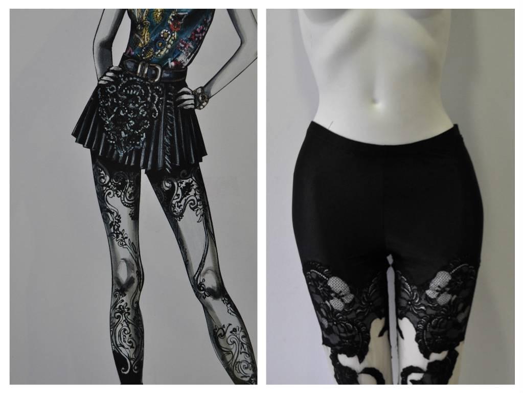 Black One of a Kind Atelier Versace Punk Sheer Silk Lace Leggings For Sale