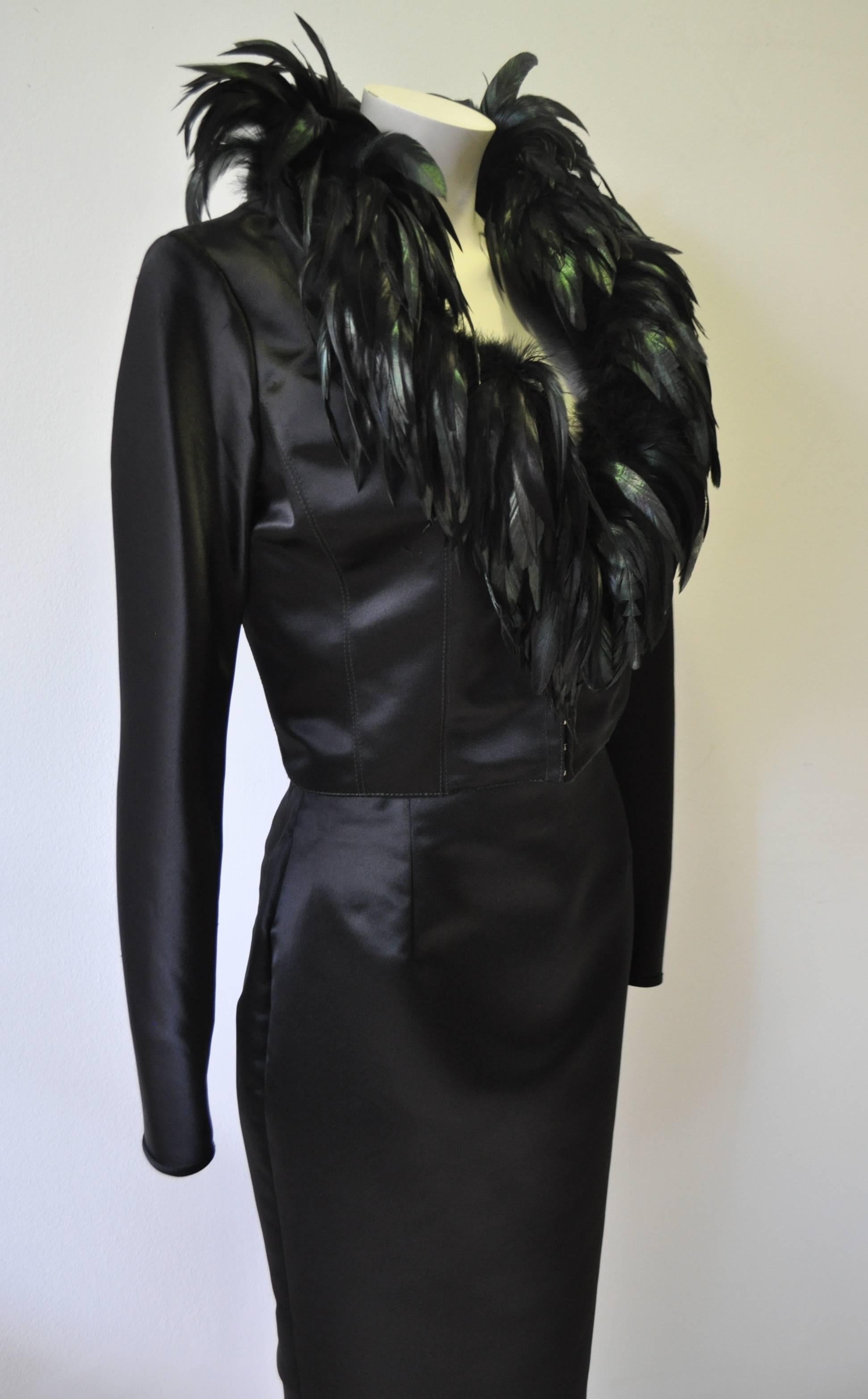 Black Rare Angelo Mozzillo Boa Stole Collar Silk Suit For Sale