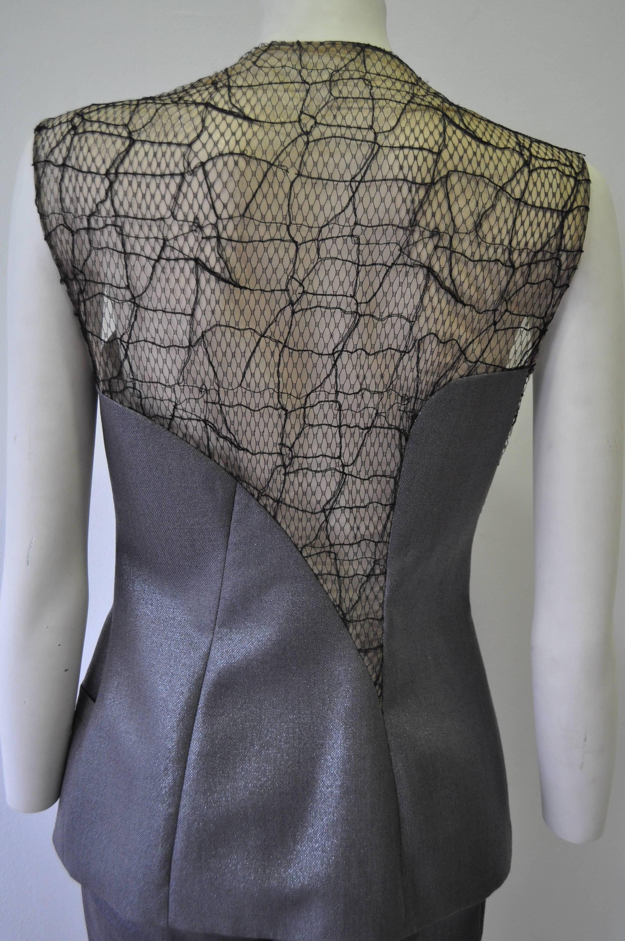 Women's Gianni Versace Couture Grey Metallic Mesh Applique Pantsuit For Sale