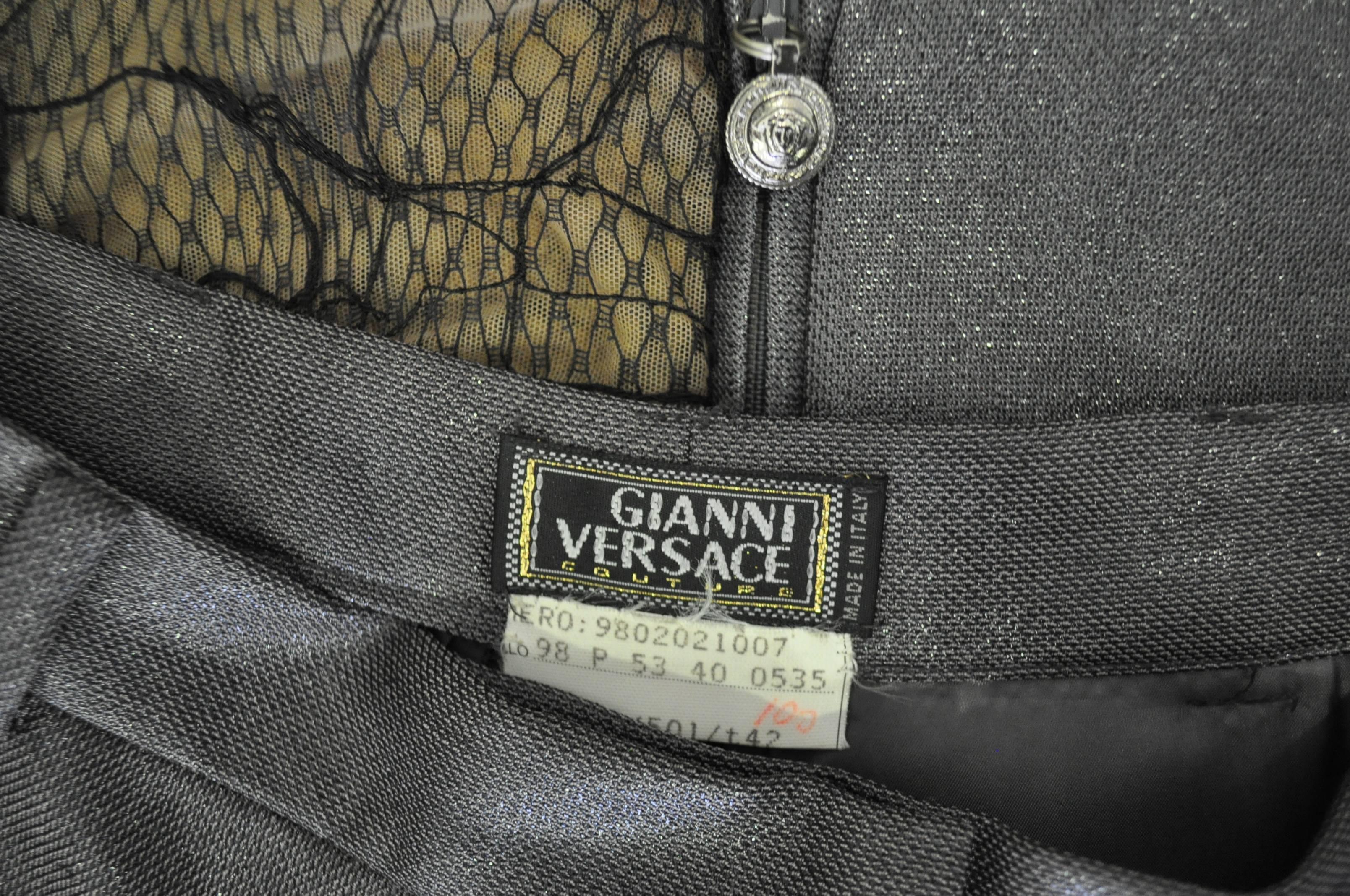 Gianni Versace Couture Grey Metallic Mesh Applique Pantsuit For Sale 2