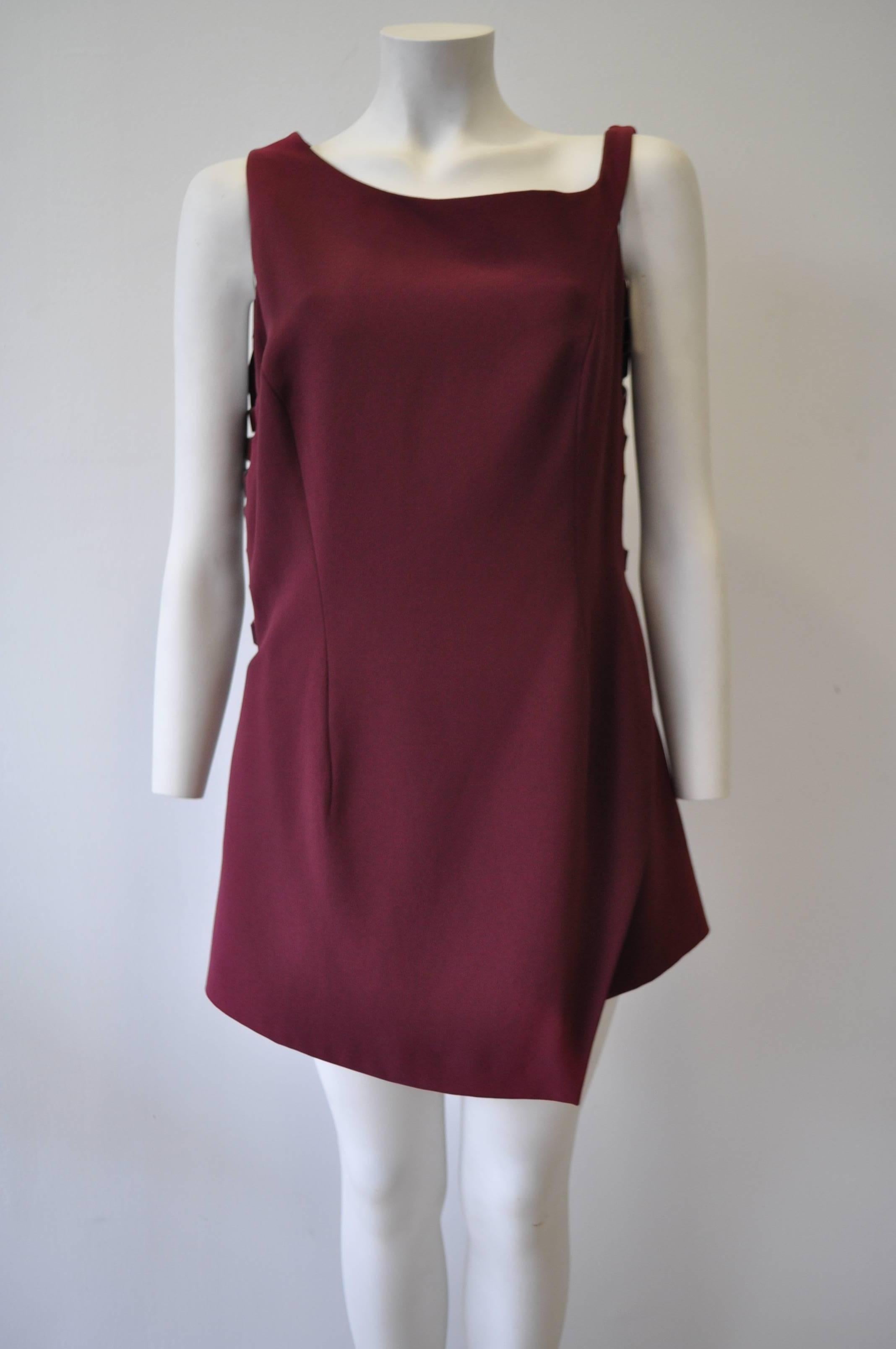 Exceptionally Rare Angelo Mozzillo Bordeaux Asymmetric Boned Sleeveless Tunic Top