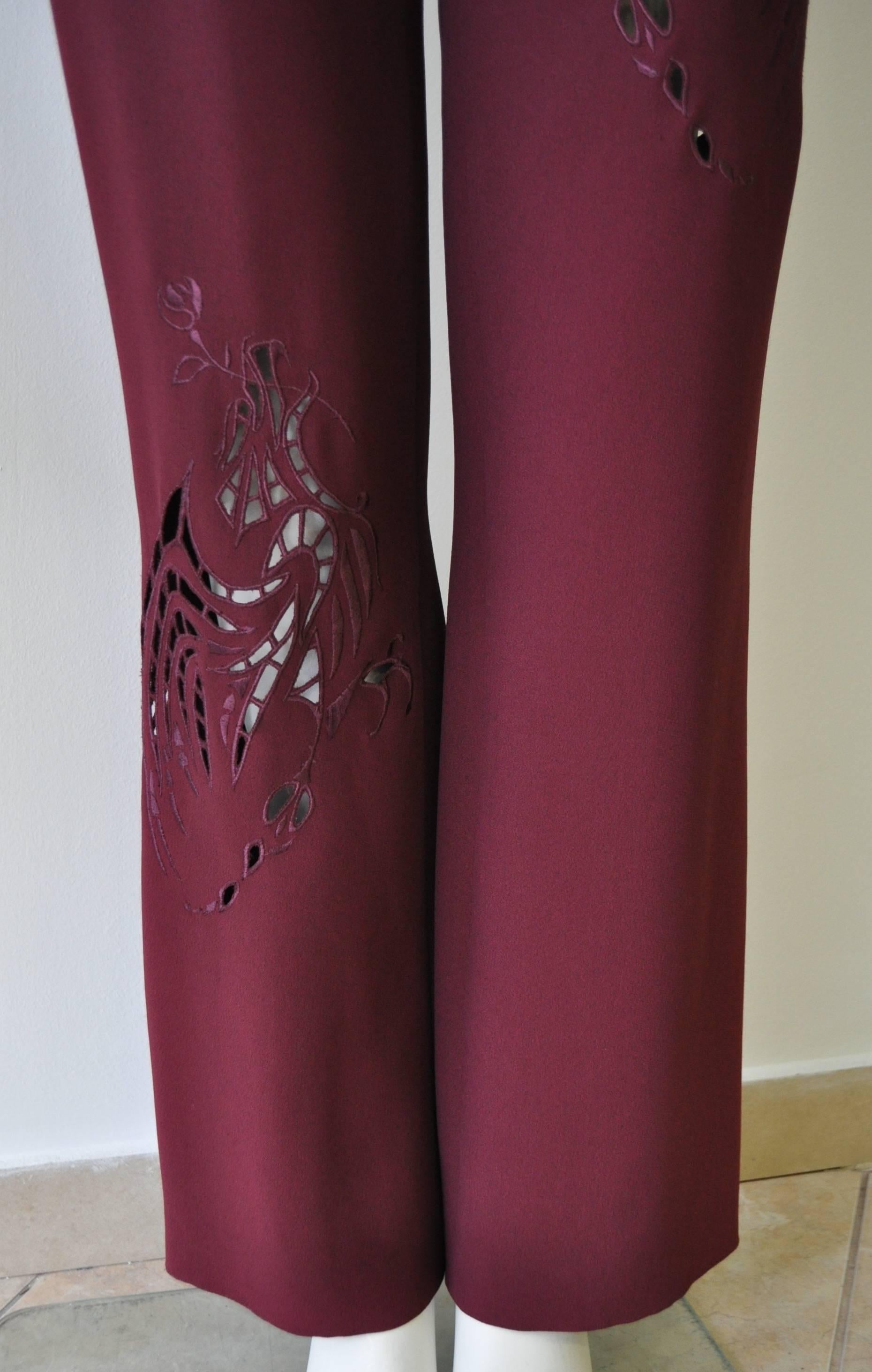Brown Angelo Mozzillo Higihly Original Embroidered Laser-Cut Pants For Sale