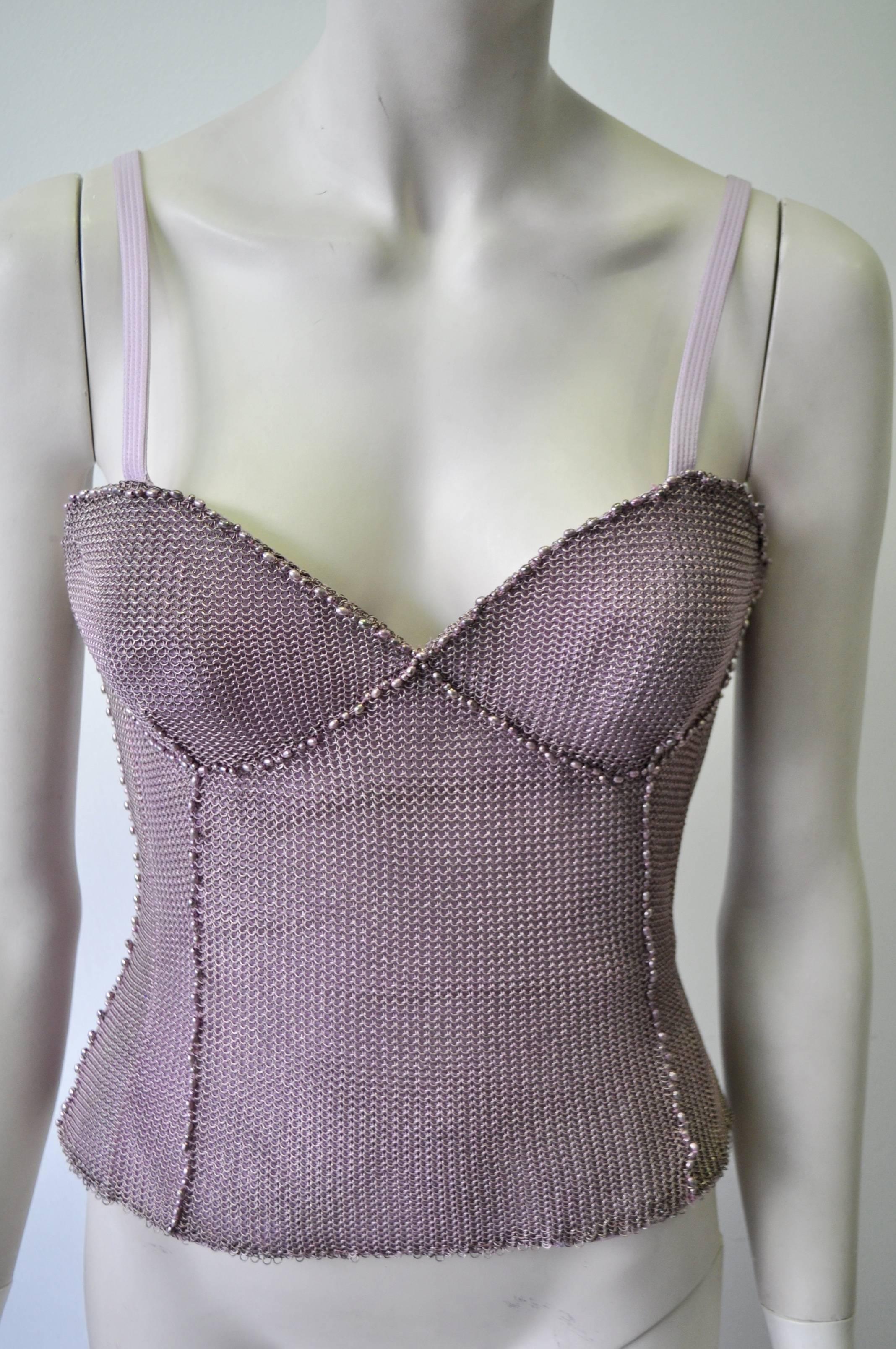 Exceptional Museum Quality Atelier Versace 100% Silk Chainmail Metal Hand Beaded Bodice Top, Spring 1992 (widely considered the height of Versace's designing prowess)