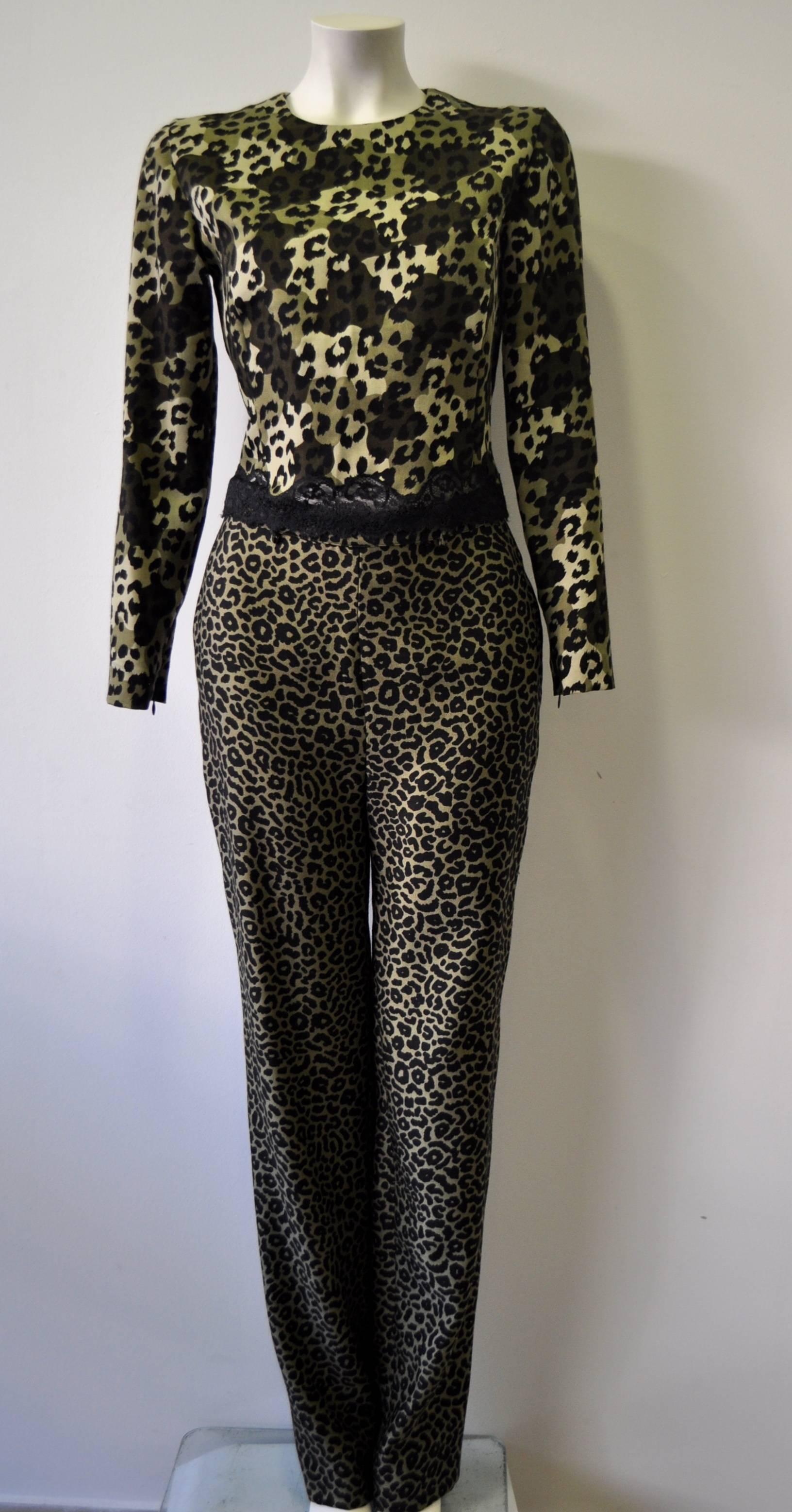 Gianni Versace Istante High Waisted 100% Wool Leopard Print High Waisted Pants