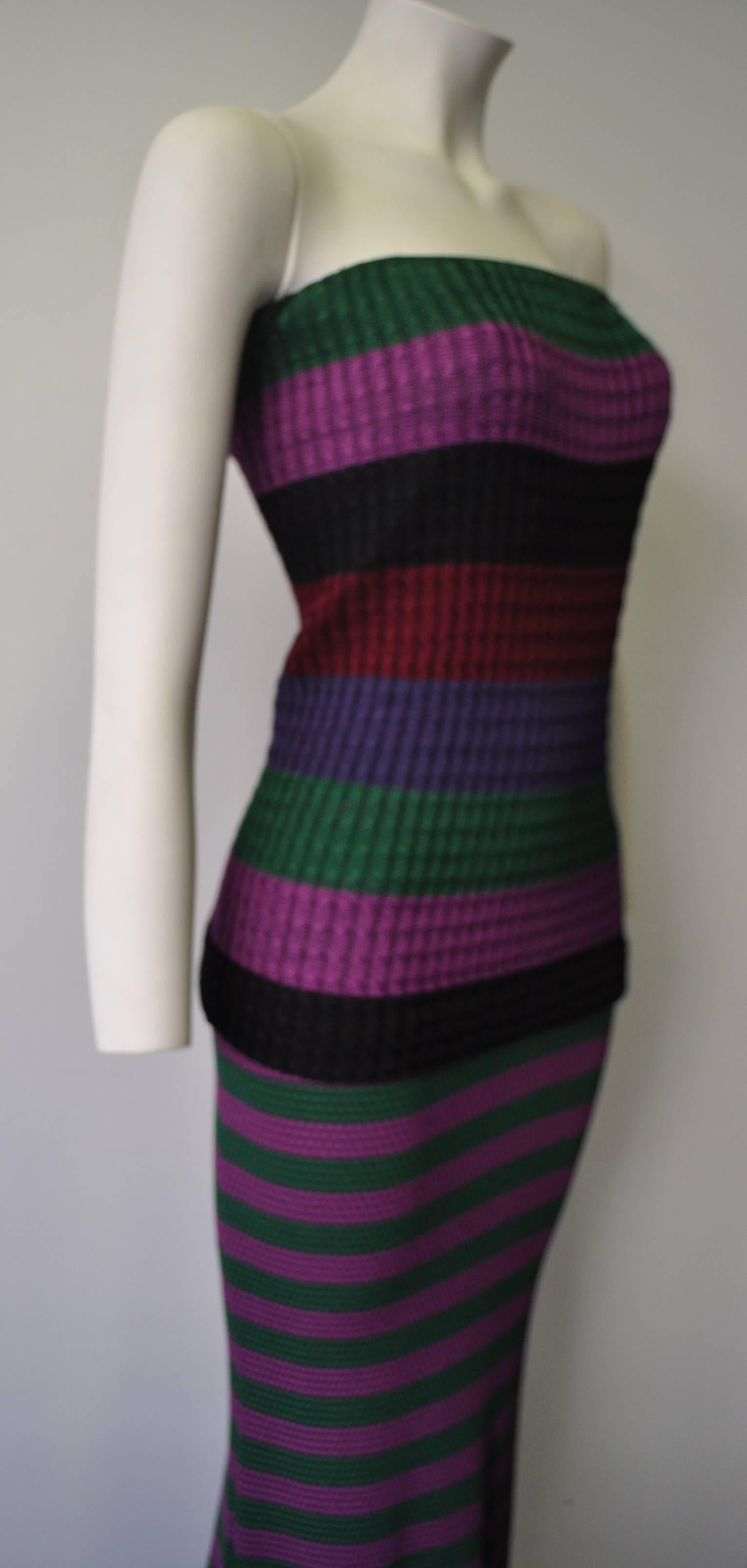 Black Rare Gianni Versace Couture Striped Knit Strapless Ensemble For Sale