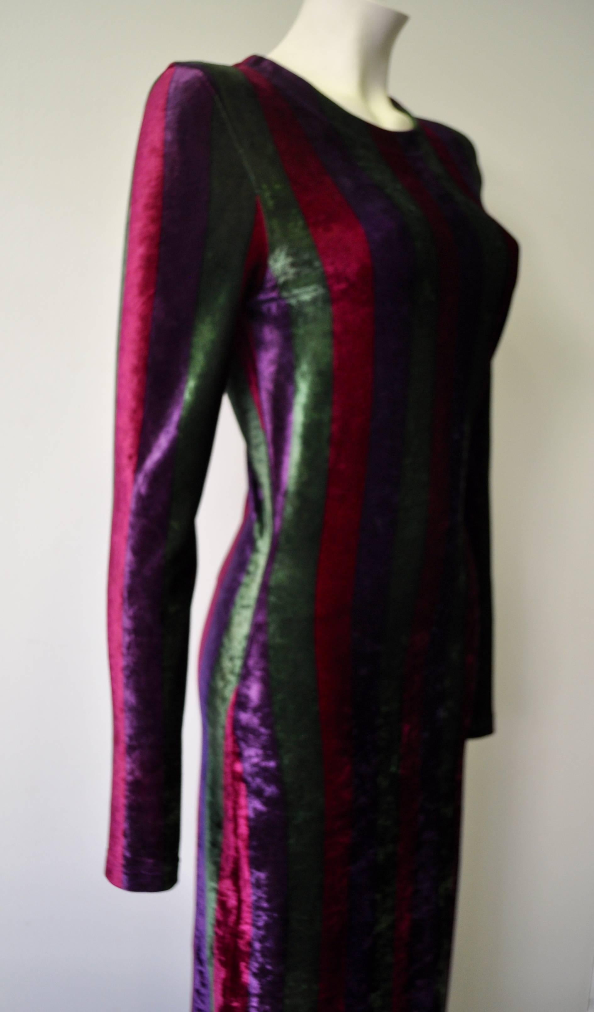 Black Iconic Gianni Versace Couture Striped Stretch Velvet Maxi Dress For Sale