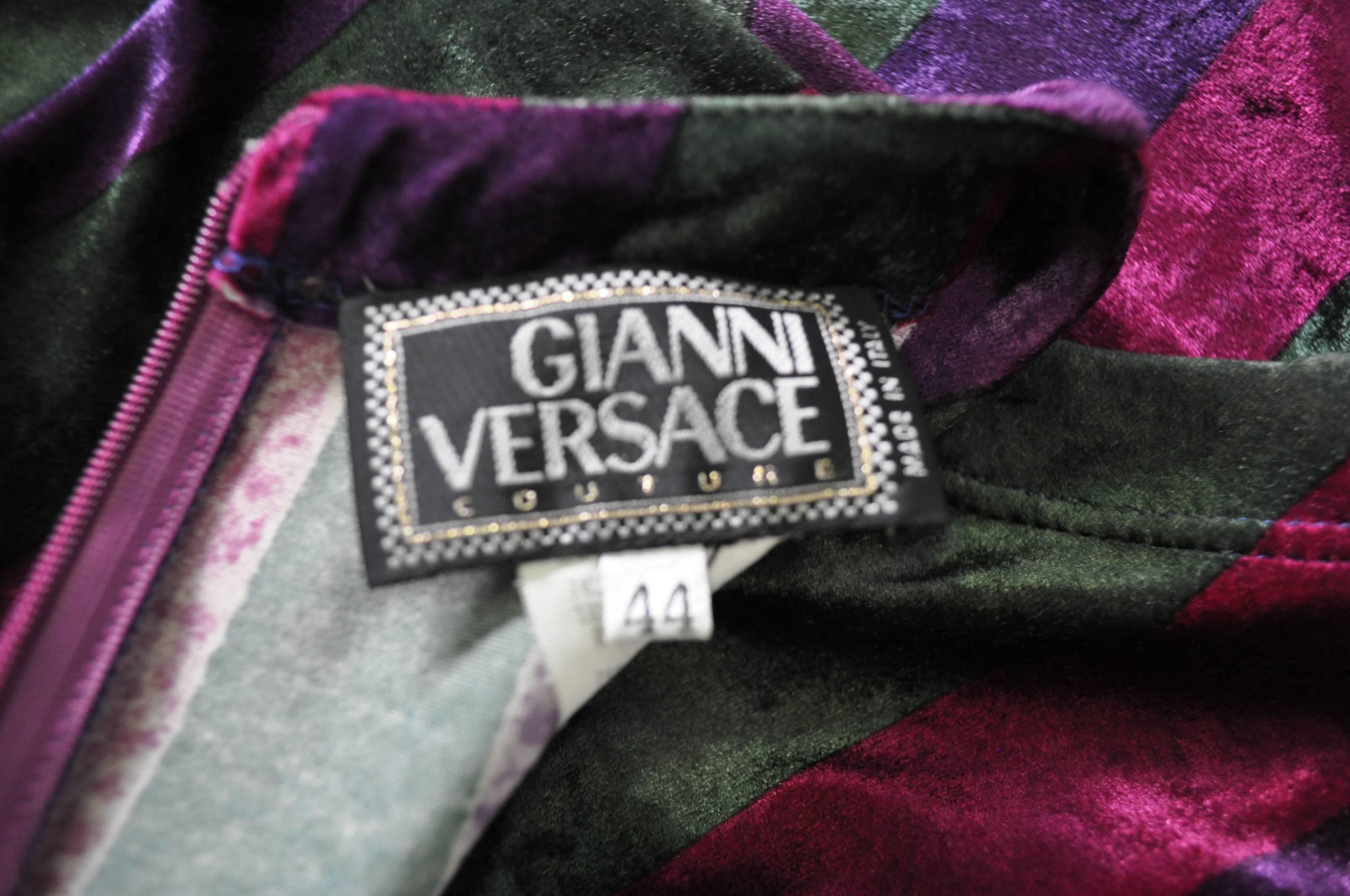 Iconic Gianni Versace Couture Striped Stretch Velvet Maxi Dress In New Condition For Sale In Athens, Agia Paraskevi