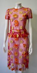 Very Rare Gianni Versace Istante Sheer Floral Peplum Top Skirt Ensemble