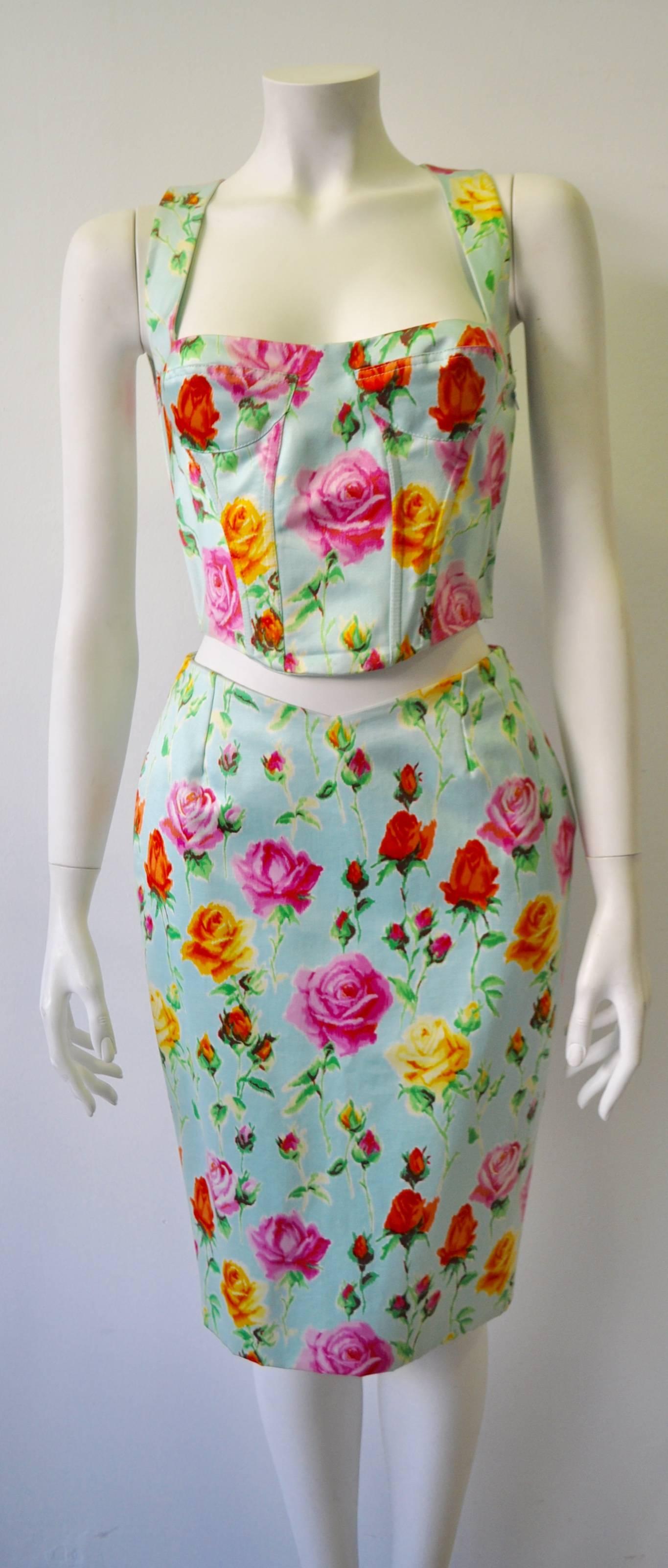 Gianni Versace Couture Floral Bustier and Pencil Skirt Ensemble, Spring 1995 Collection