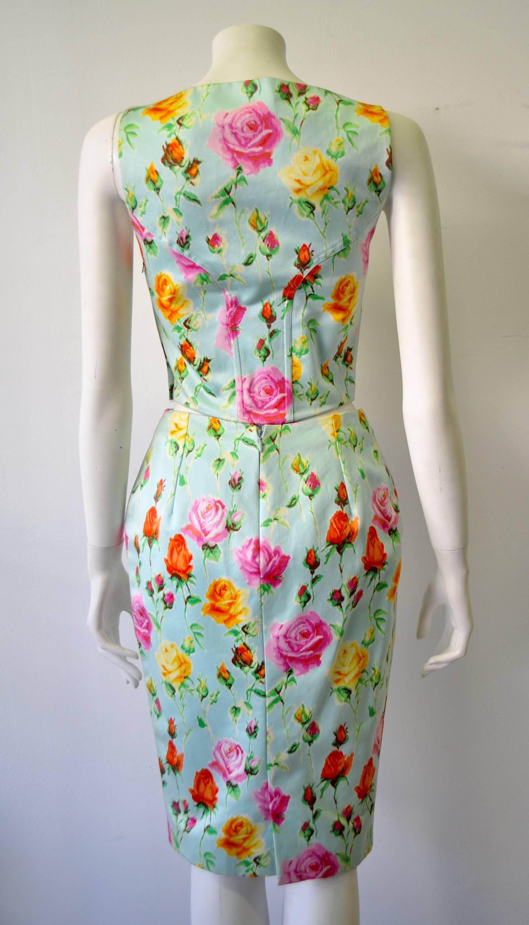 Gray Gianni Versace Couture Floral Bustier and Pencil Skirt Ensemble For Sale