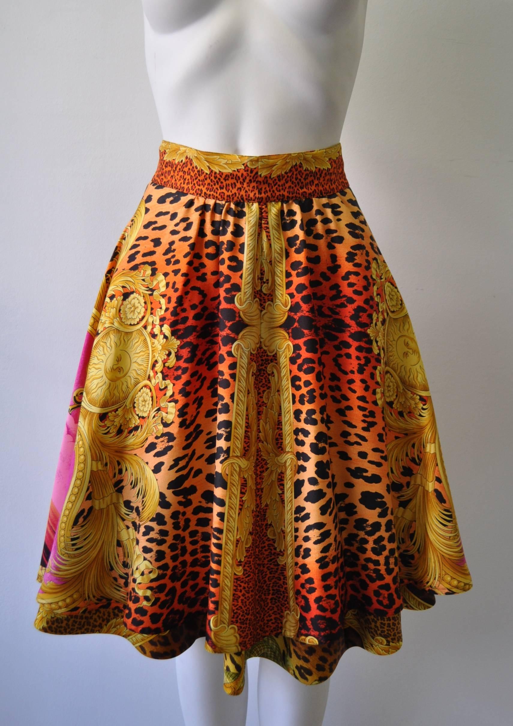 Quintessential Gianni Versace Couture "Miami" Floral and Animal Print Silk Tiered Skirt, Spring 1993 Collection
