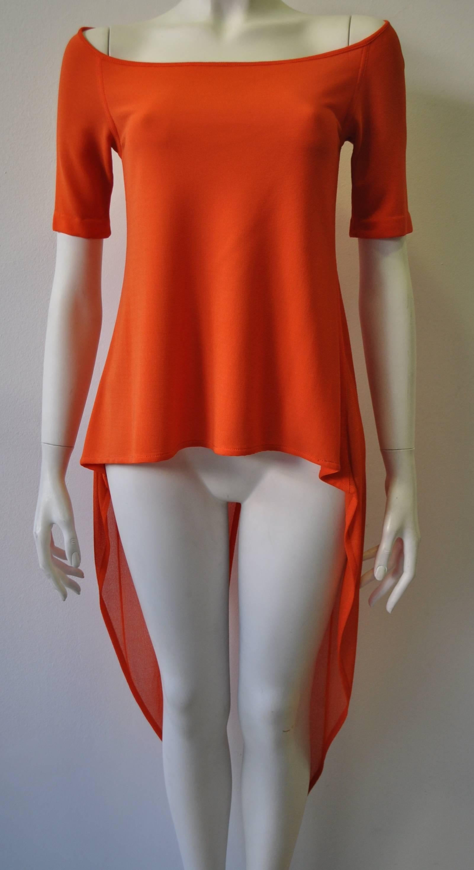 Red Very Rare Claude Montana Knitwear Bright Orange High-Low Top For Sale