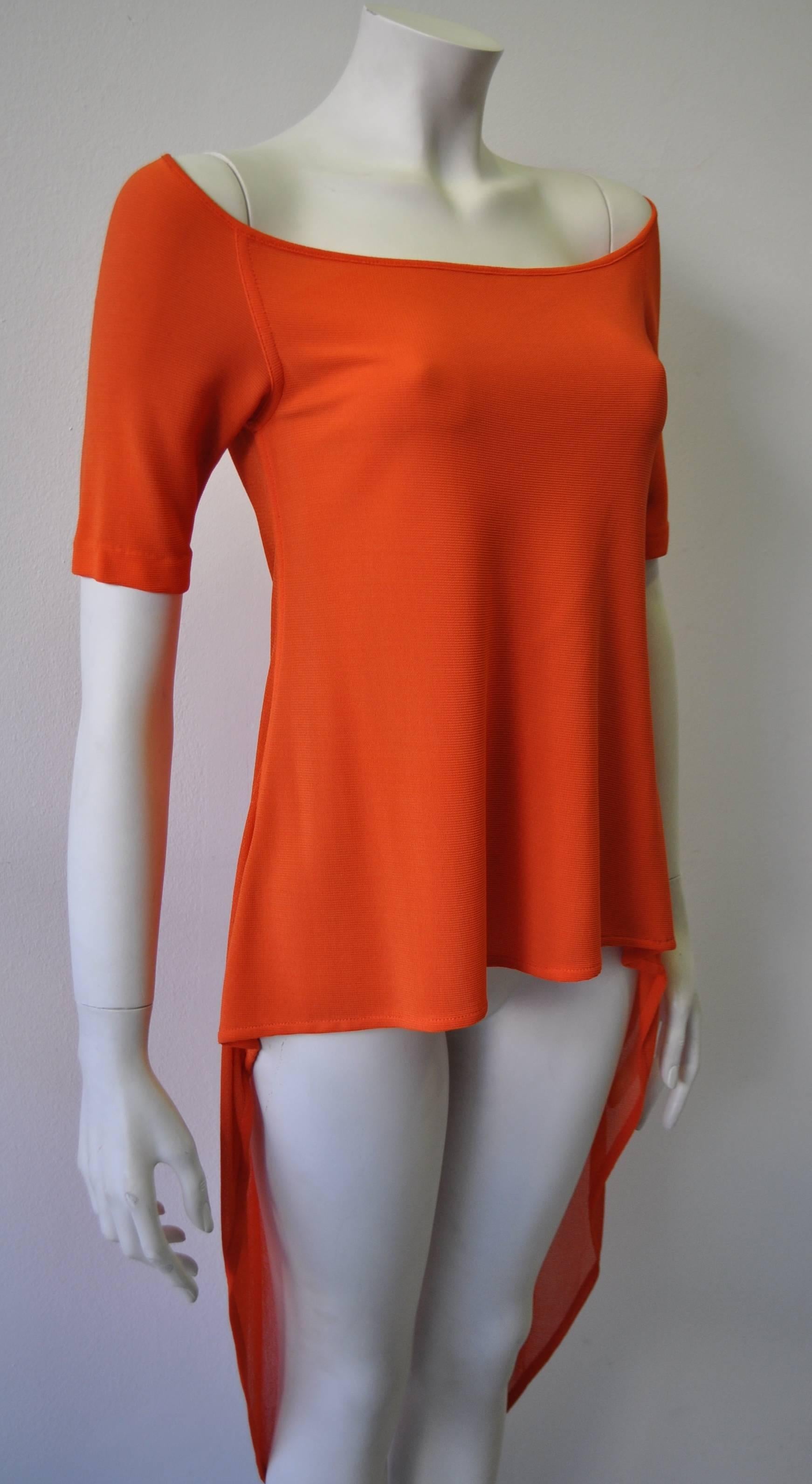 Very Rare Claude Montana Knitwear Bright Orange High-Low Top In New Condition For Sale In Athens, Agia Paraskevi