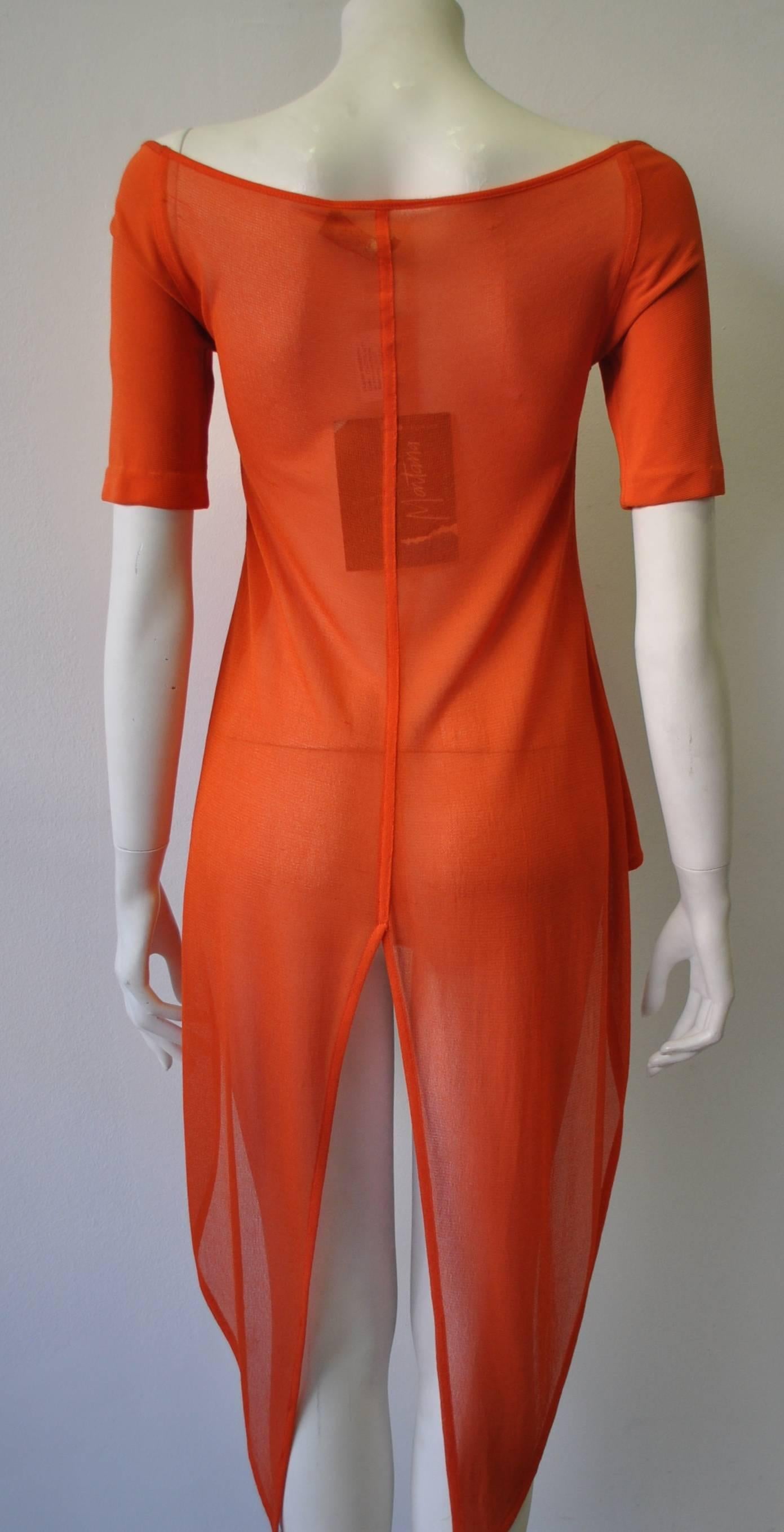 Women's Very Rare Claude Montana Knitwear Bright Orange High-Low Top For Sale