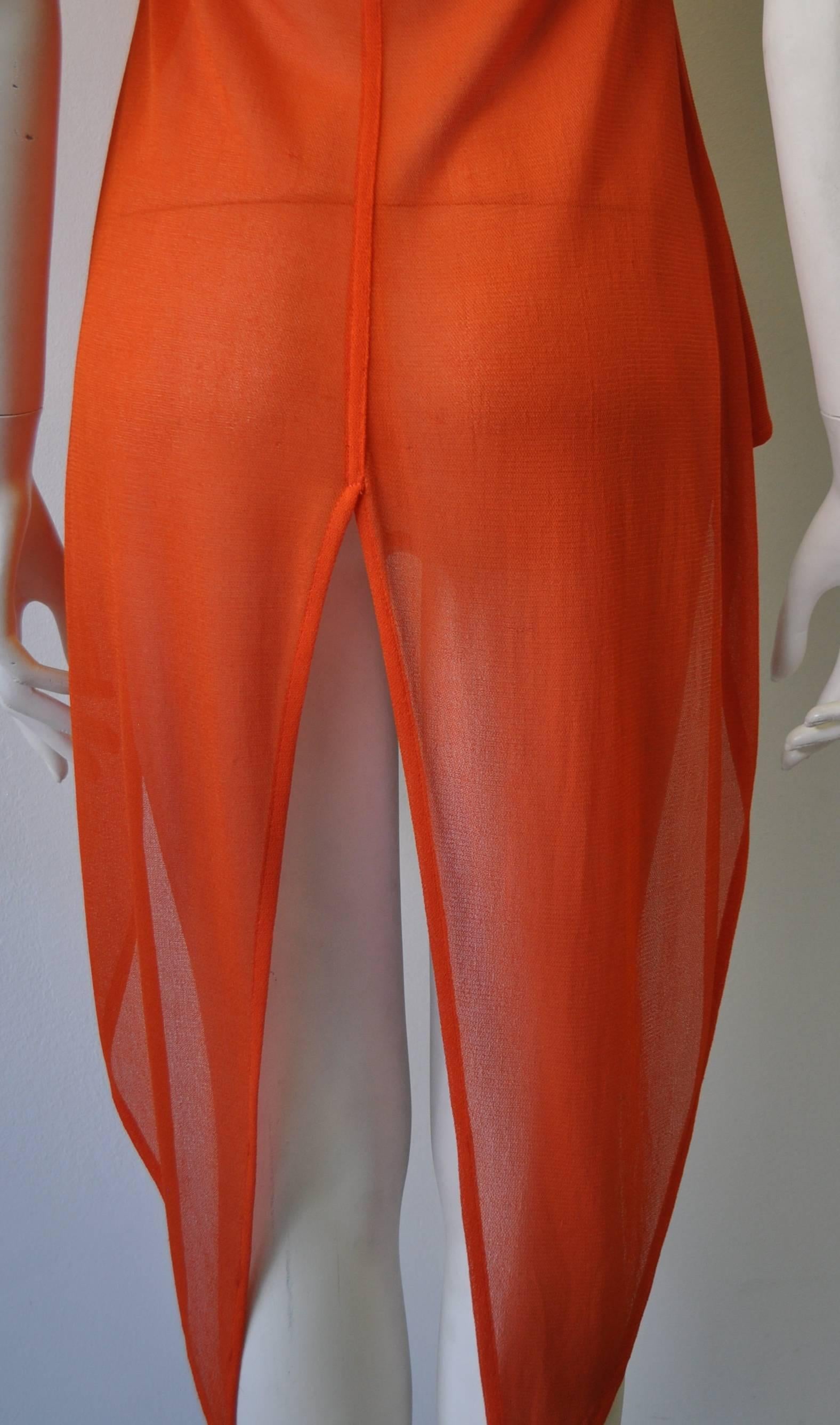 Very Rare Claude Montana Knitwear Bright Orange High-Low Top For Sale 1