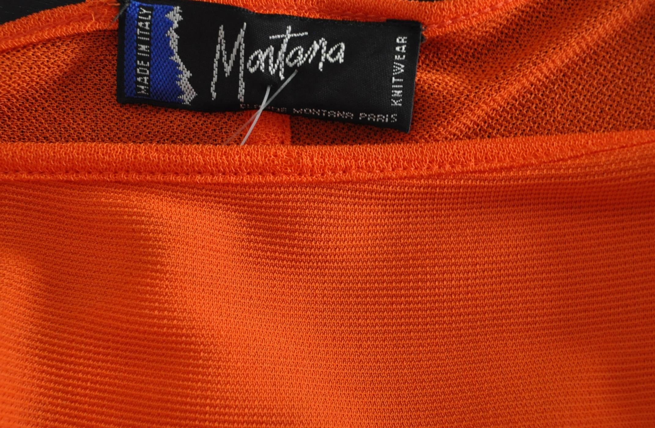 Very Rare Claude Montana Knitwear Bright Orange High-Low Top For Sale 2