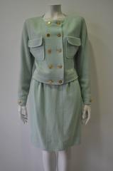 Timeless Chanel Mint Green Tweed Wool Skirt Suit