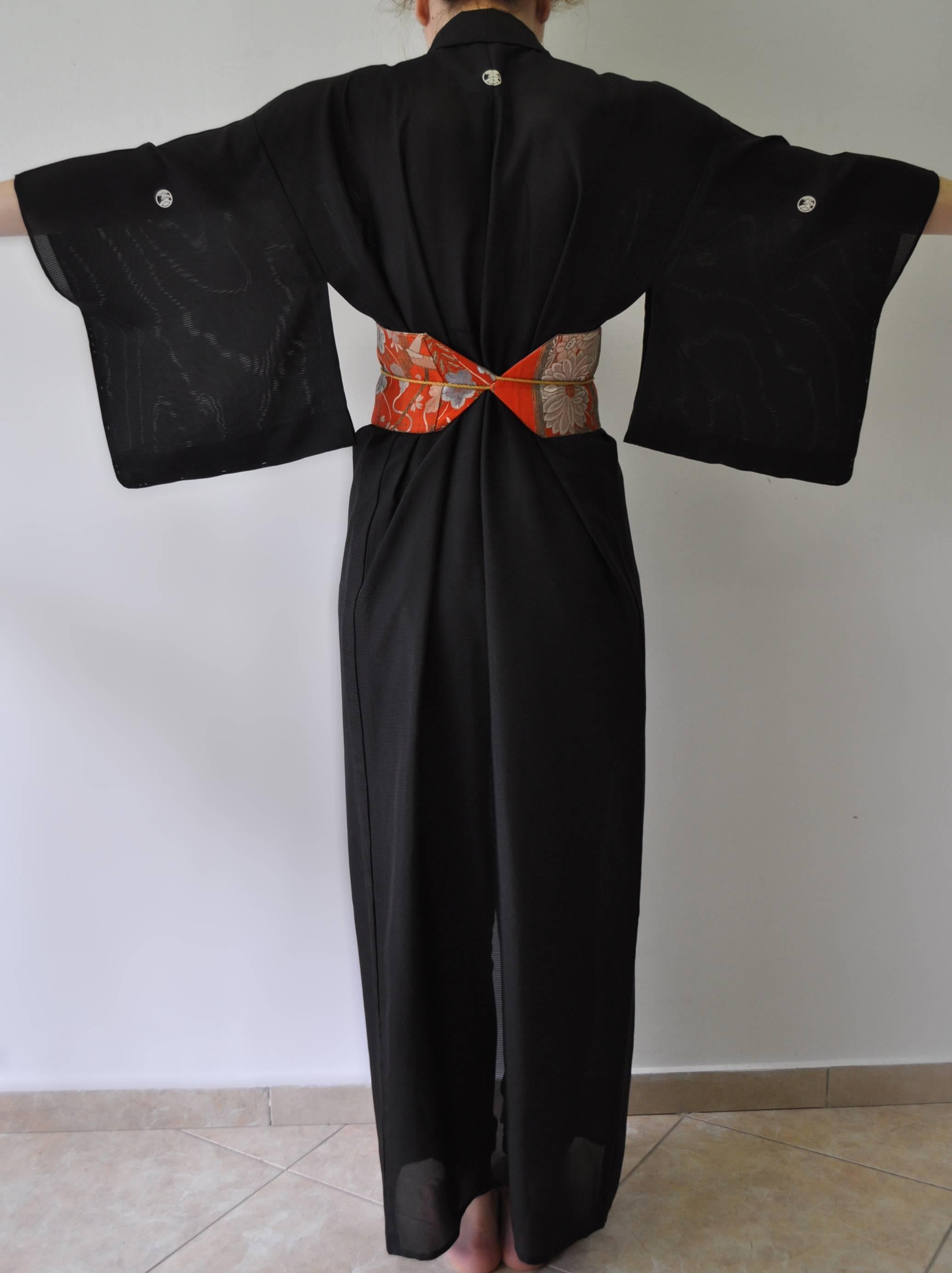 Black Authentic Hand Made Japanese Kimono from Tokyo
