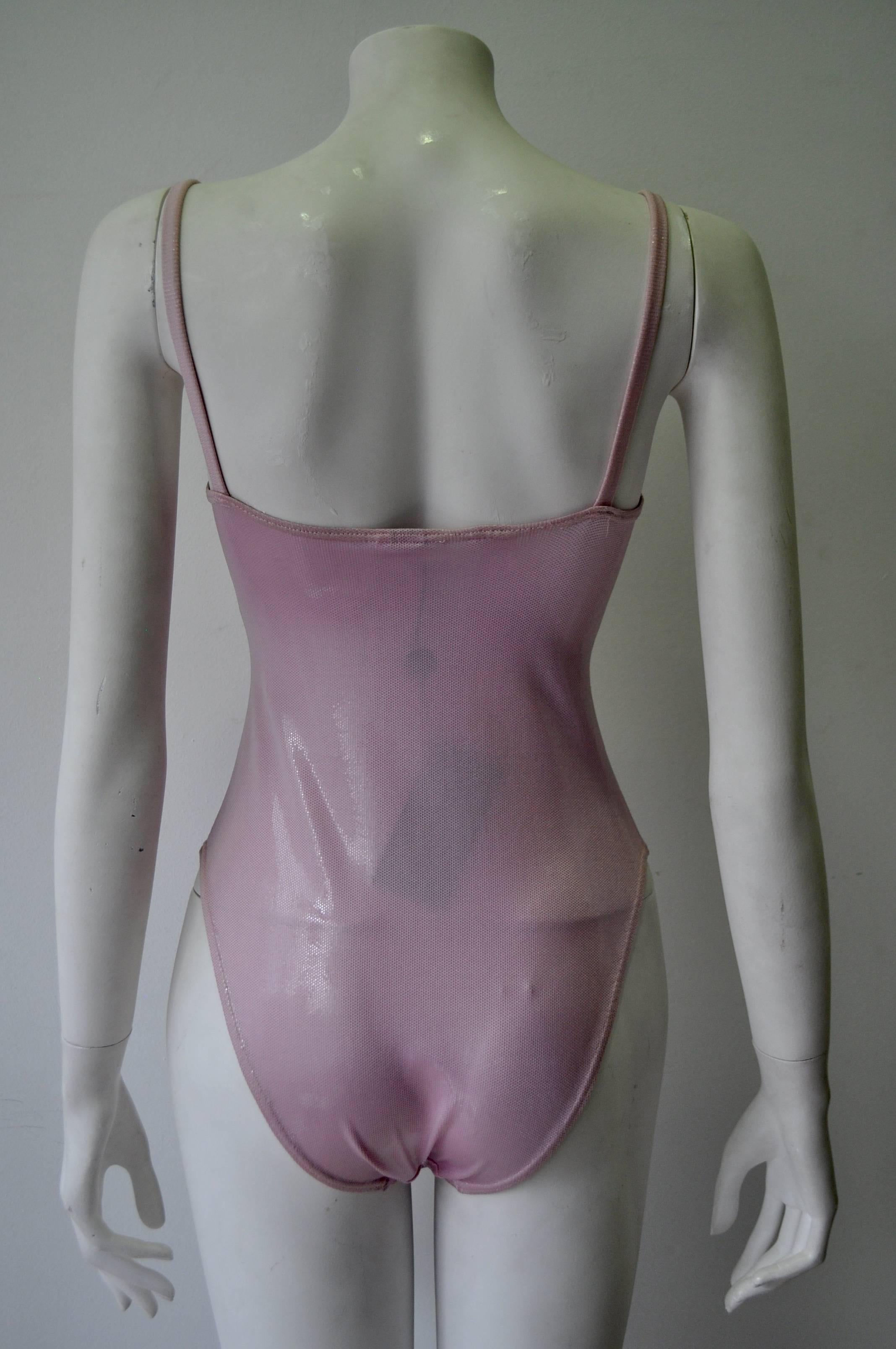Unique Gianni Versace Istante Pink Shimmery Lace-Up Bustier Swimsuit 2