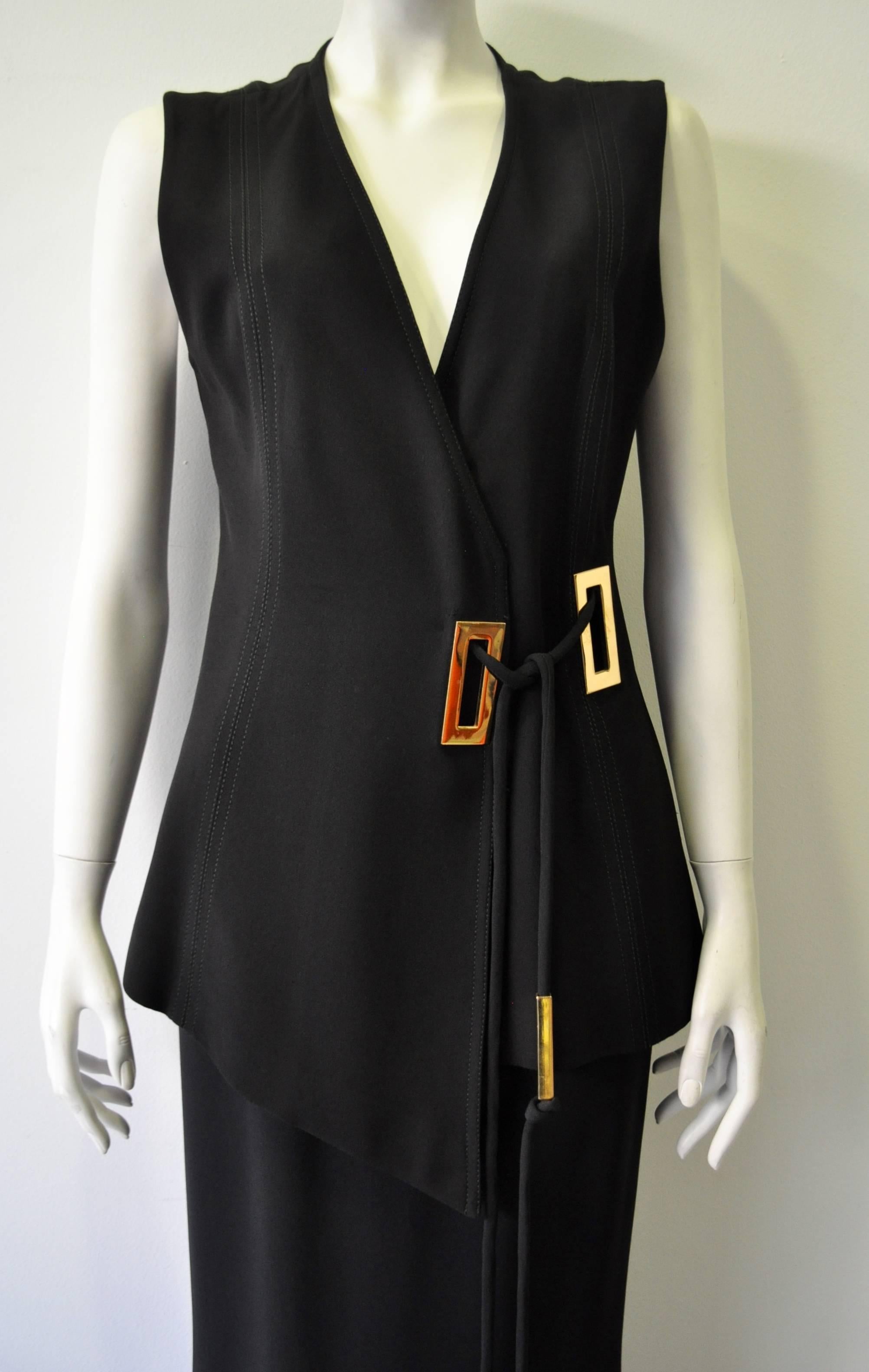 Black Exceptional Mod Angelo Mozzillo Gold Hardware Vest and Maxi Skirt Suit For Sale
