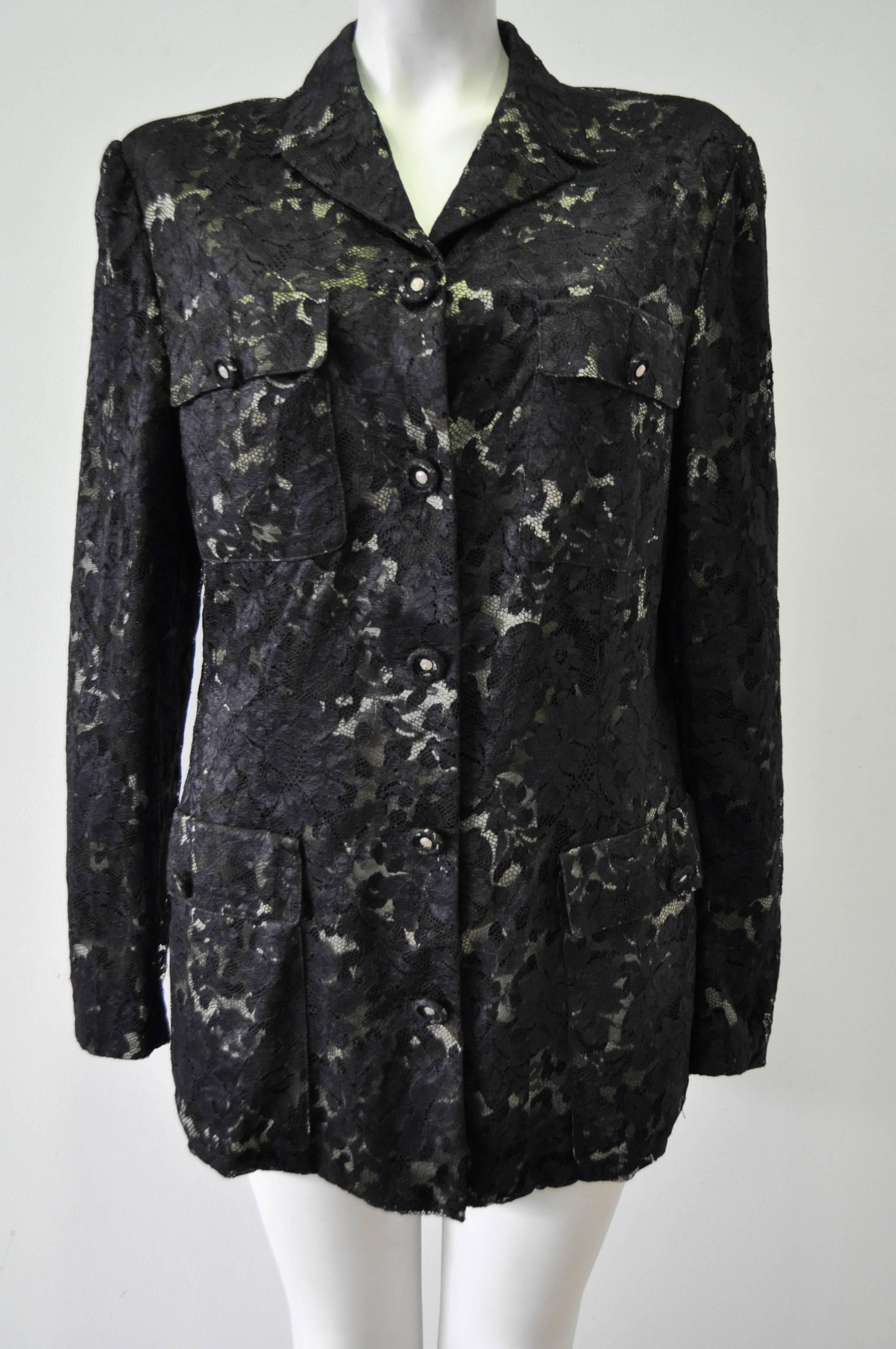 Original Gianni Versace Istante Lace over Leopard Print Militaire Jacket