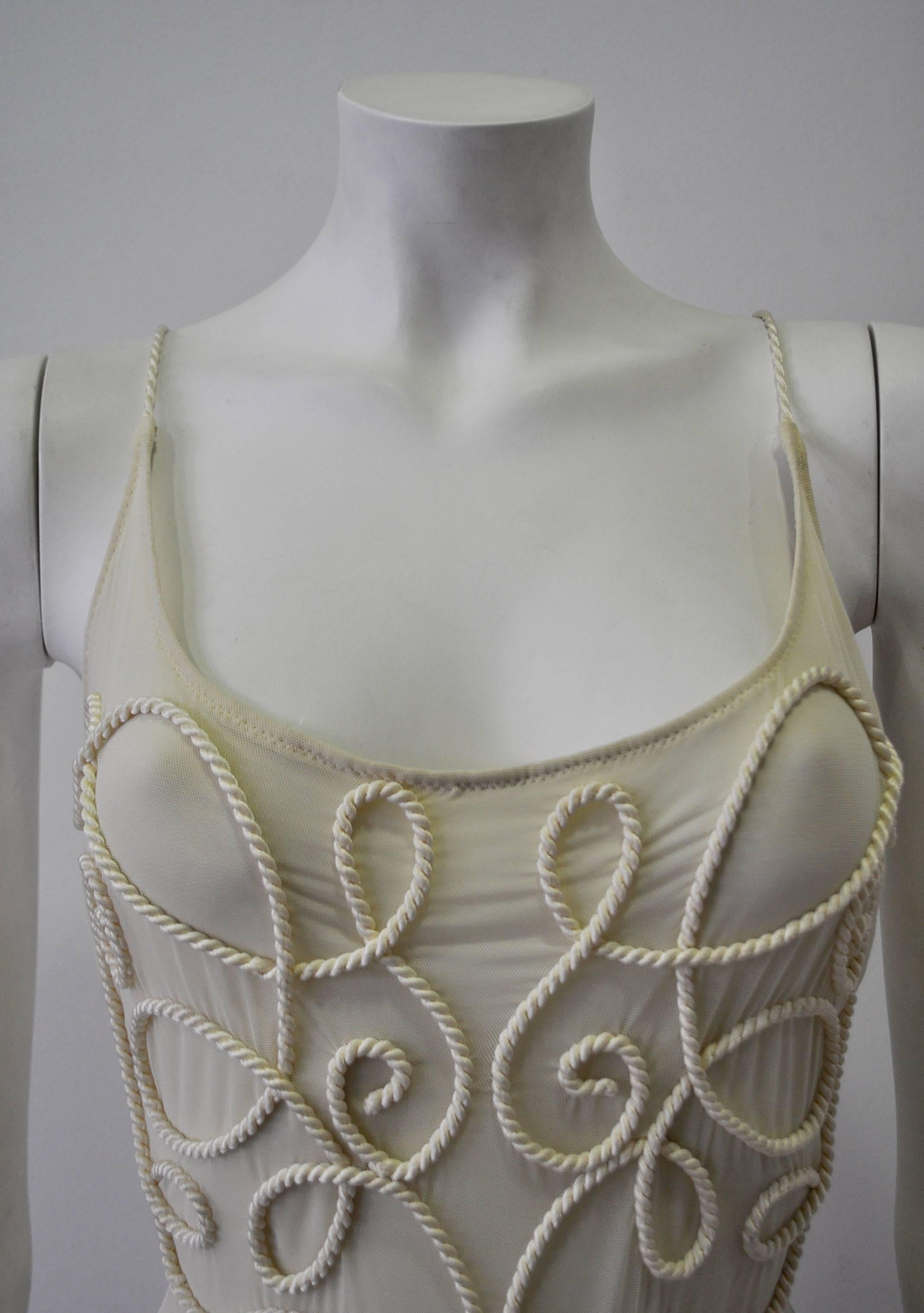 Women's Exquisite Gianfranco Ferre Cream Rope Embroidery Embellished Swimsuit For Sale