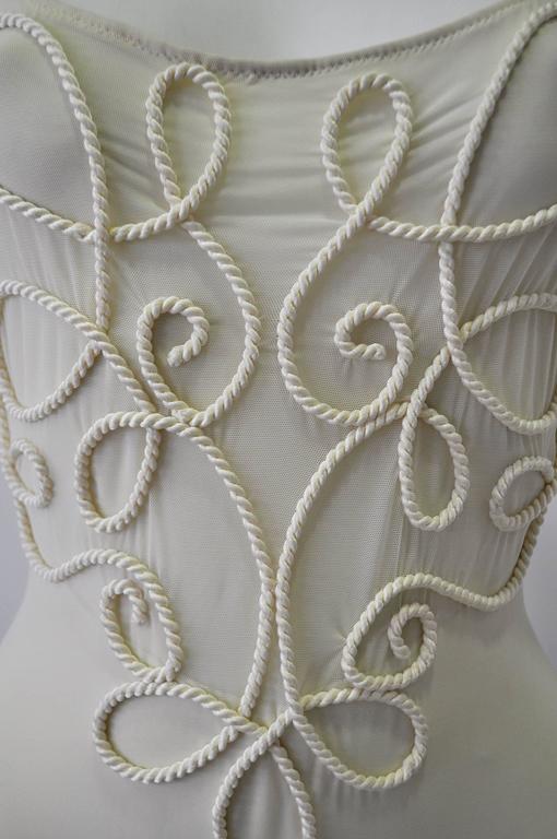 Exquisite Gianfranco Ferre Cream Rope Embroidery Embellished Swimsuit ...