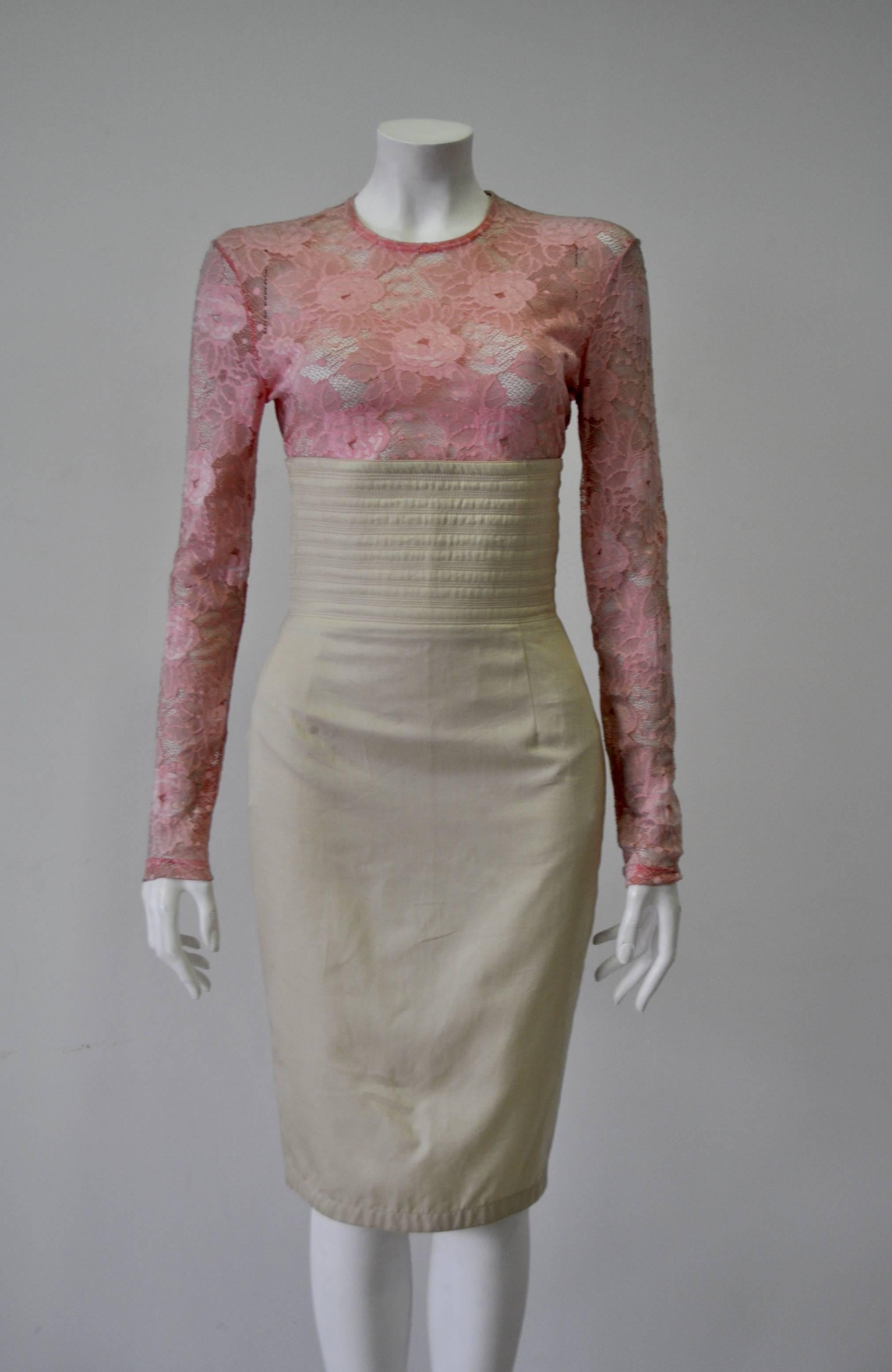Gianni Versace Biege High Waisted Linen Skirt For Sale 1