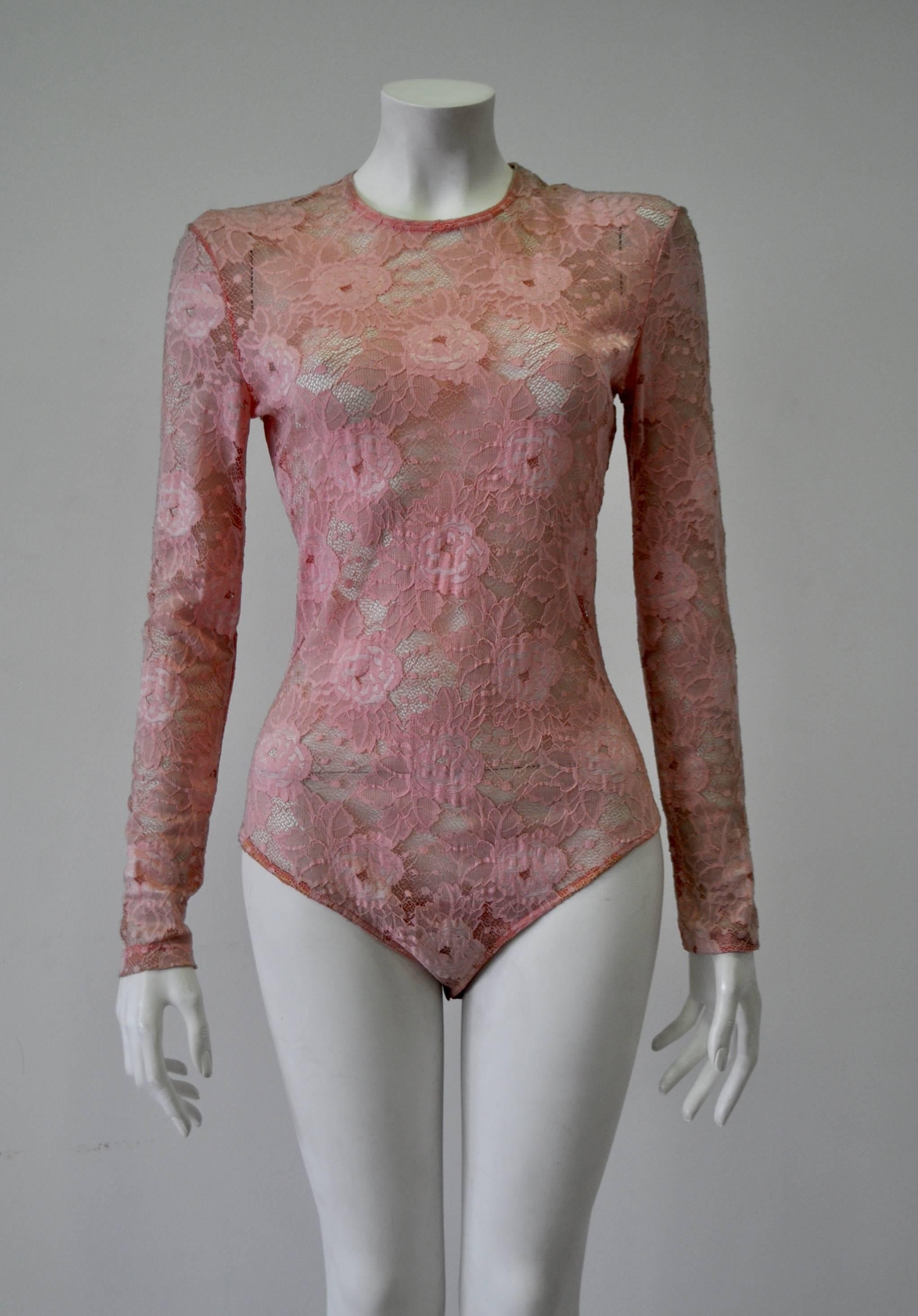 Brown Rare Gianni Versace Istante Pink Lace Bodysuit
