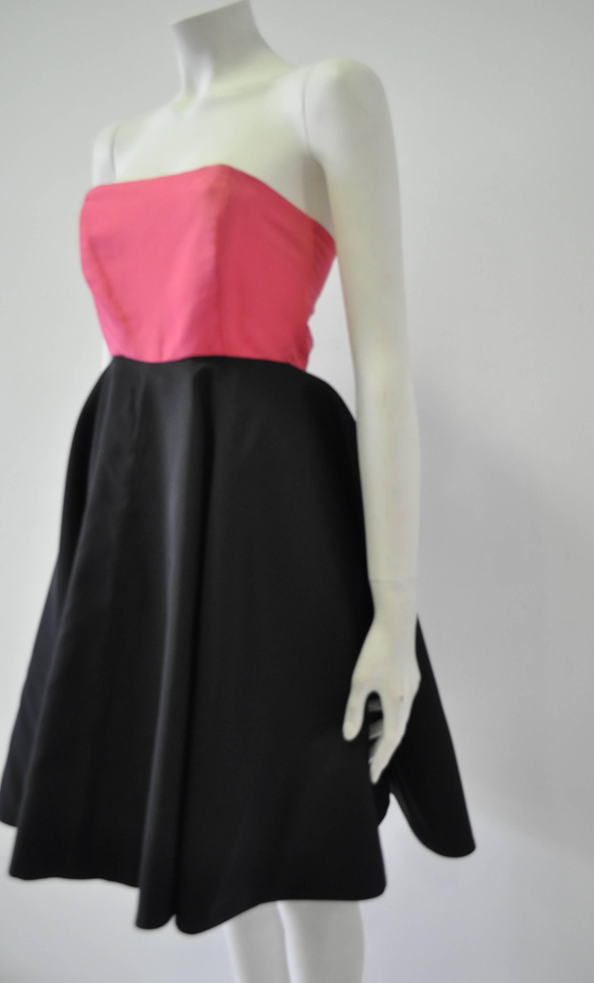 Black Romantic Gianfranco Ferre Strapless Silk Colorblock Cocktail Dress For Sale