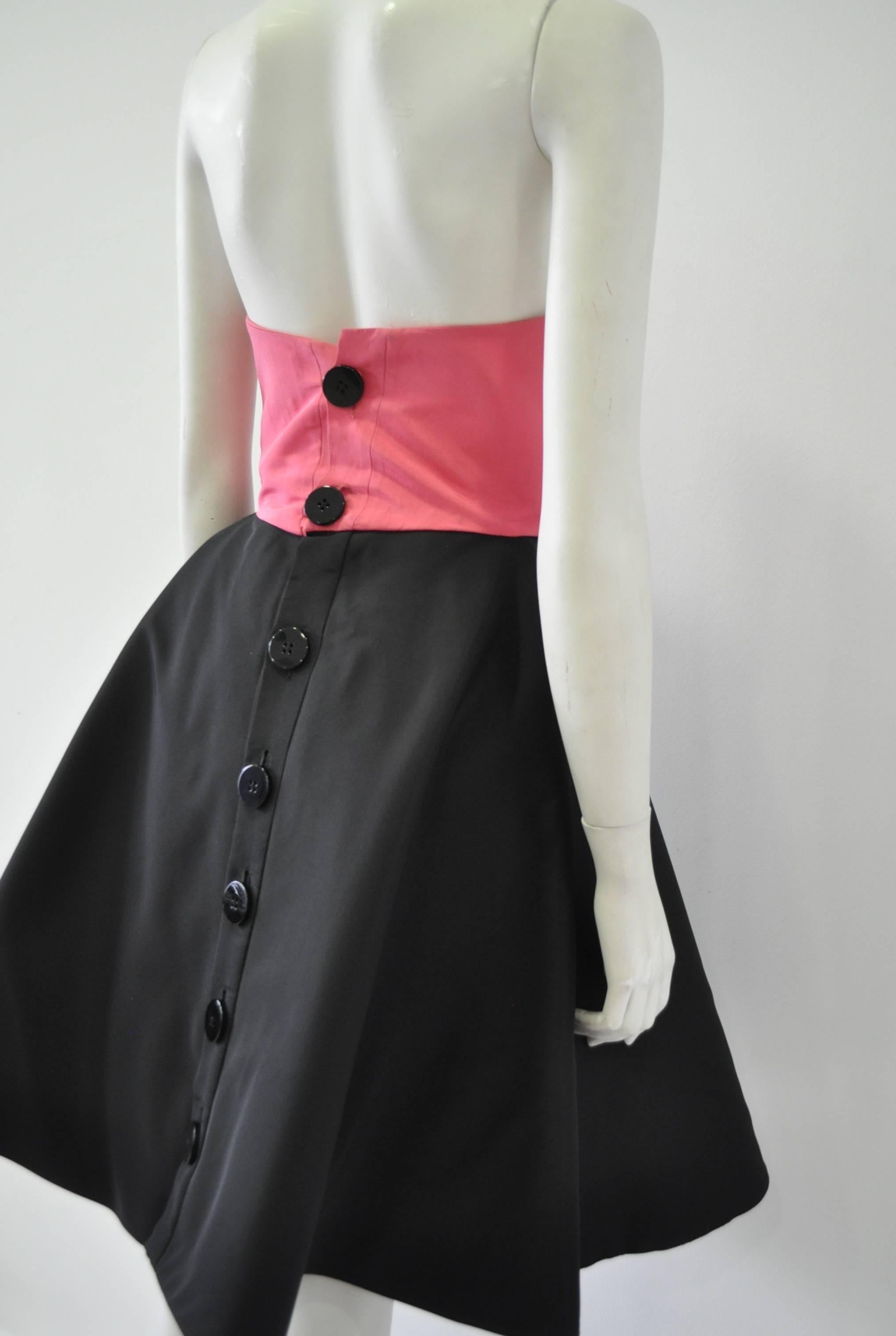 Women's Romantic Gianfranco Ferre Strapless Silk Colorblock Cocktail Dress For Sale