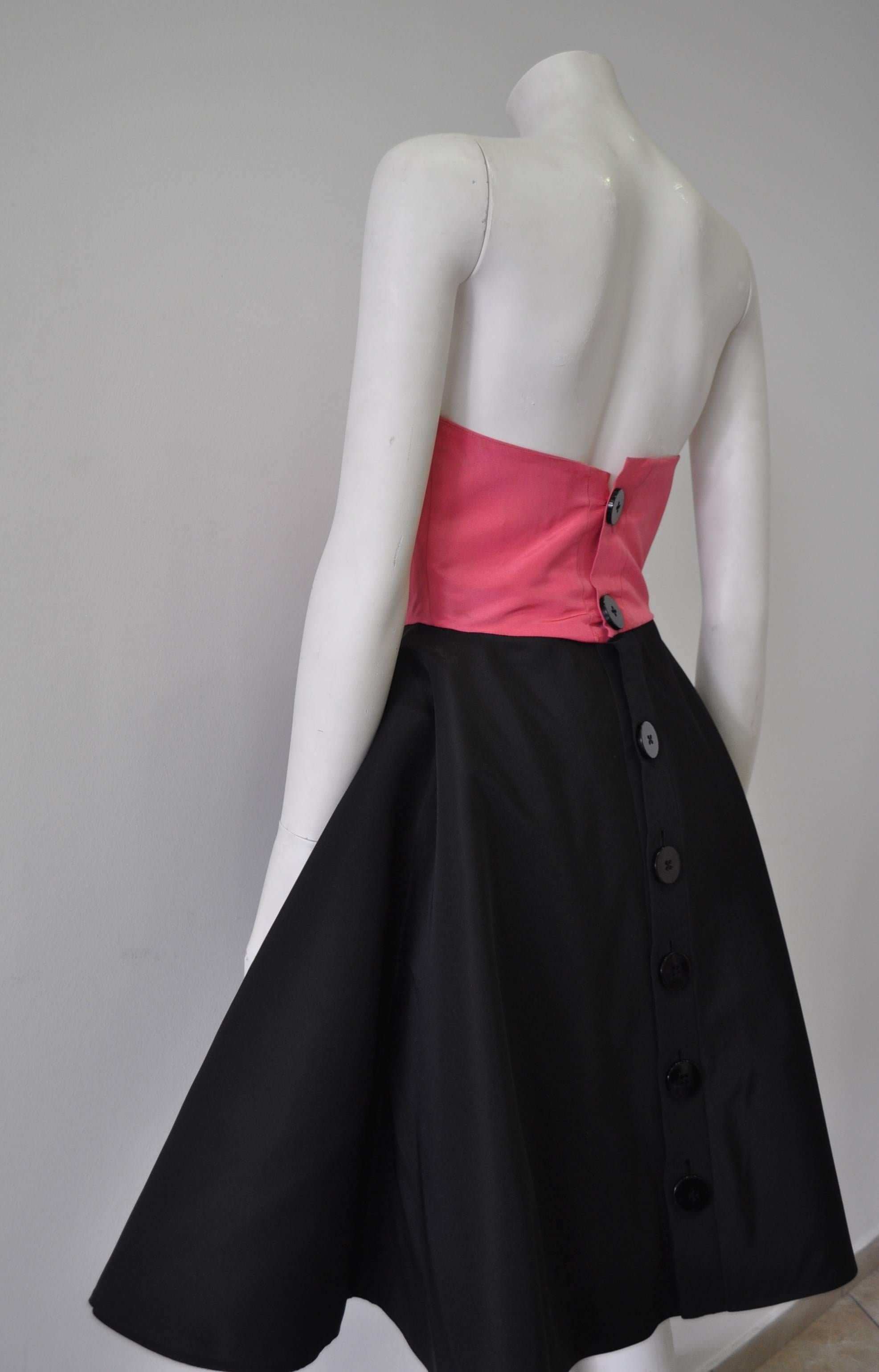 Romantic Gianfranco Ferre Strapless Silk Colorblock Cocktail Dress For Sale 1