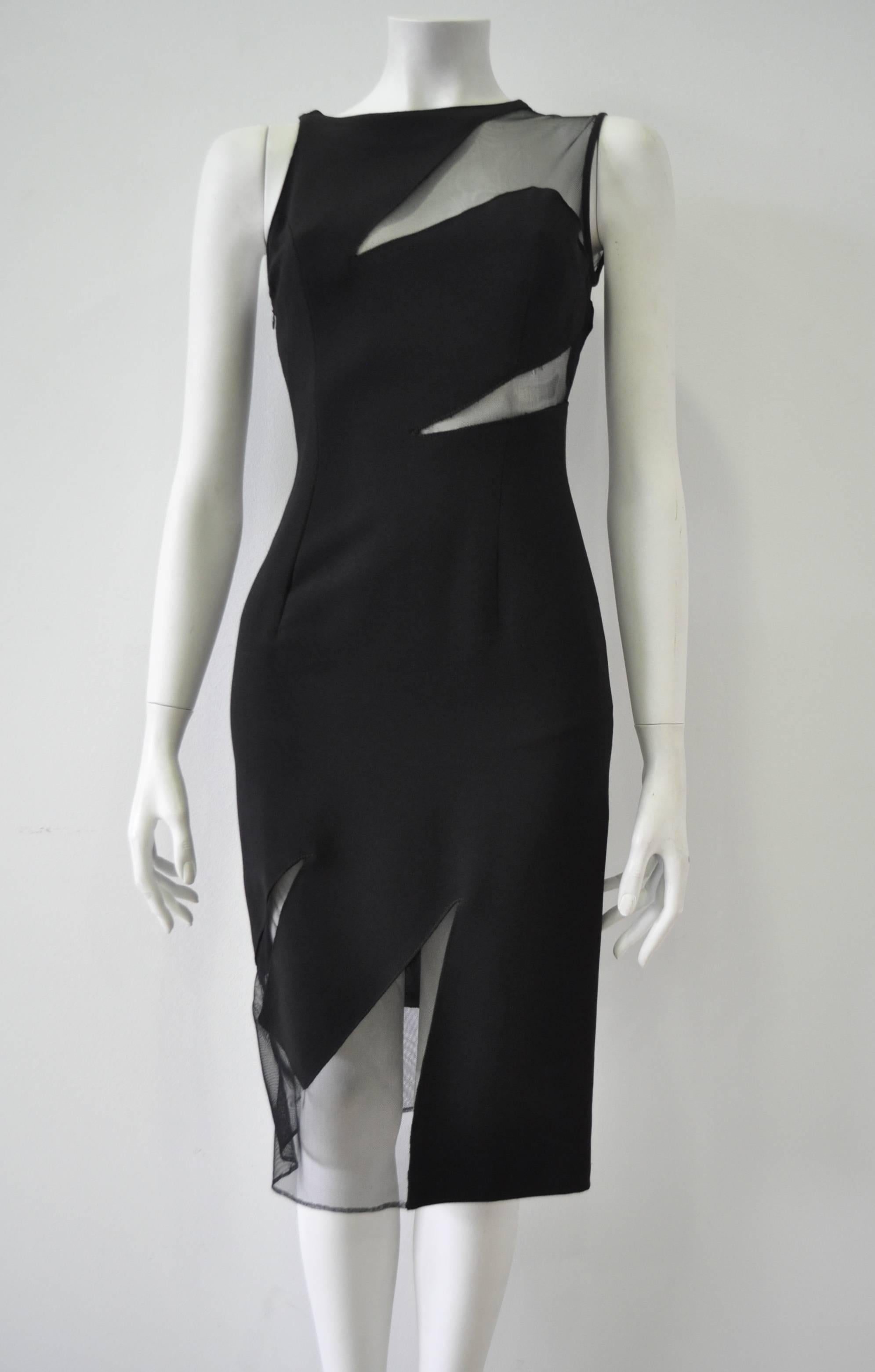 Daring Angelo Mozzillo Cut-Out Sheer Black Bodycon Dress In New Condition For Sale In Athens, Agia Paraskevi