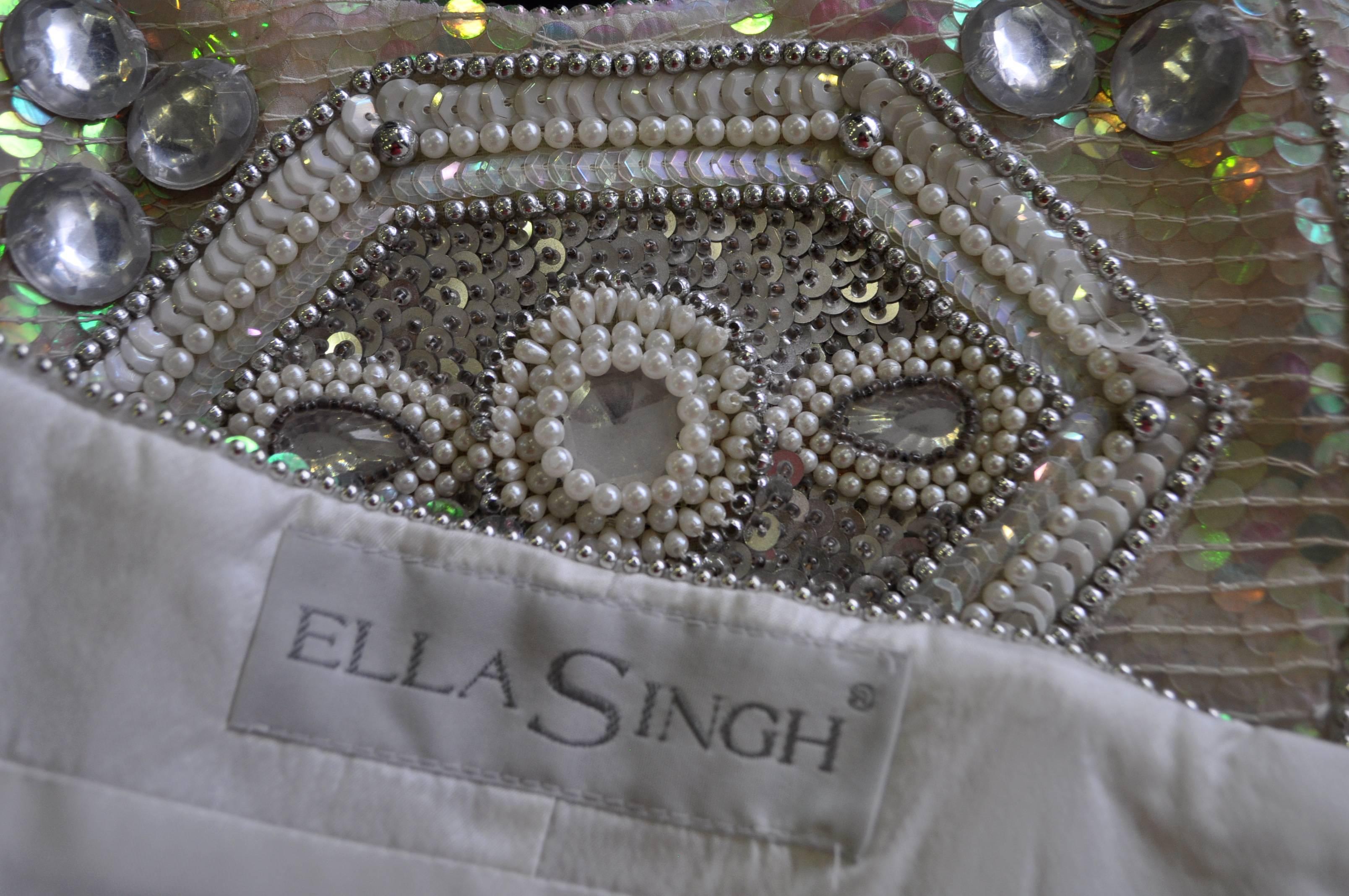 Ella Singh Intricate Bead Embroidered Iridescent Sequin Bustier In New Condition For Sale In Athens, Agia Paraskevi
